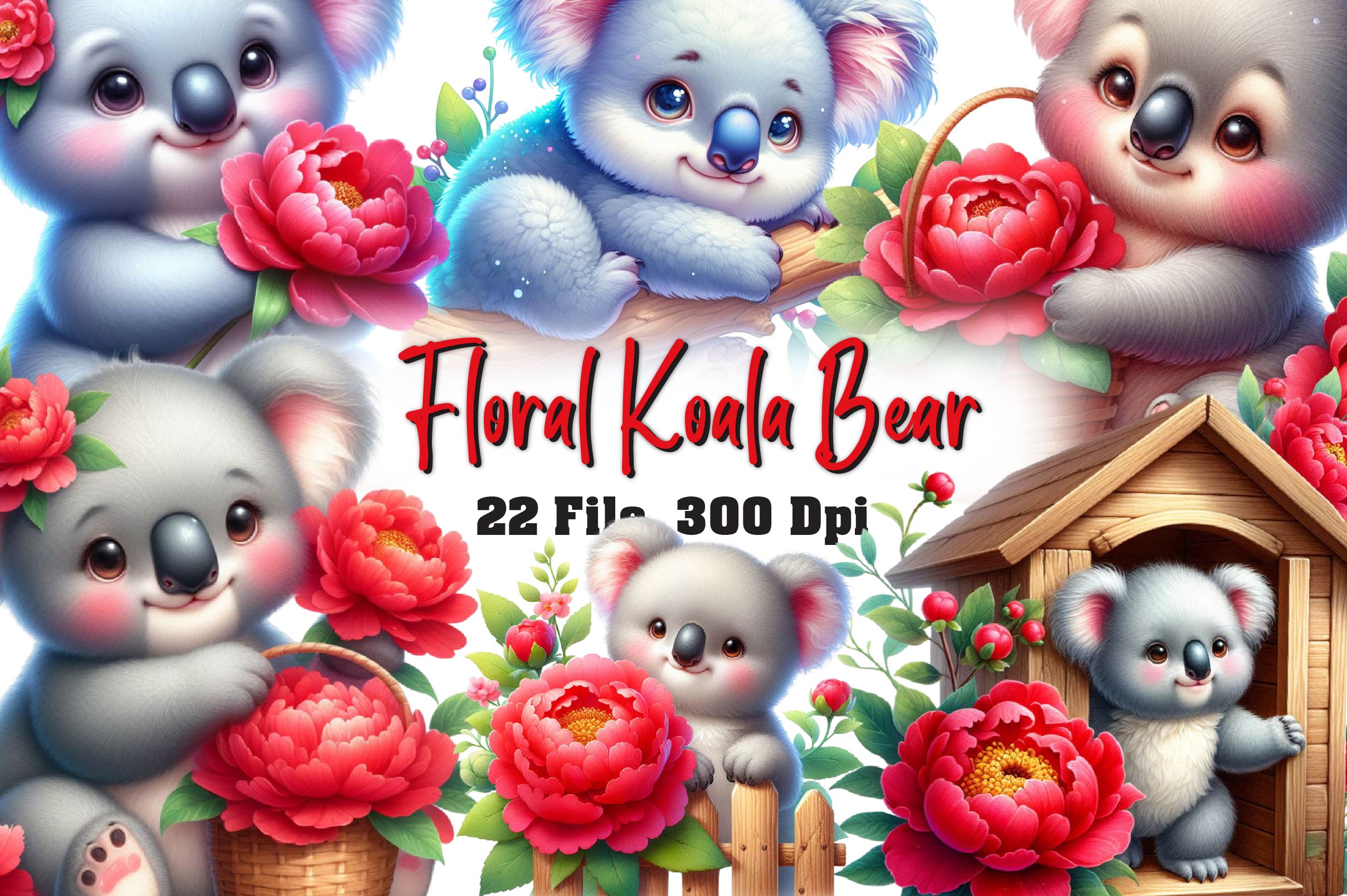 Floral Koala Clipart Bundle