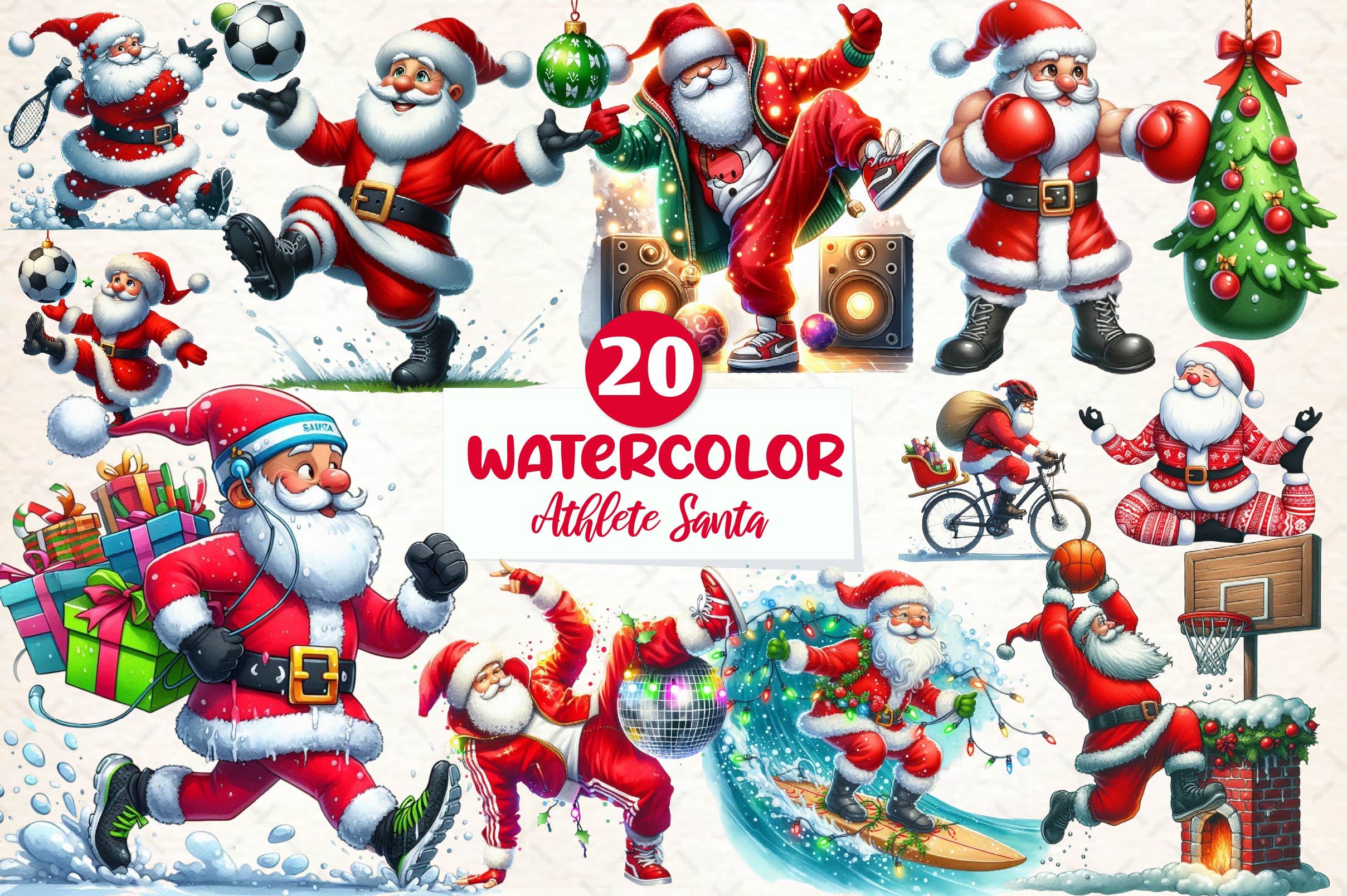 Funny Athlete Santa Clipart Bundle
