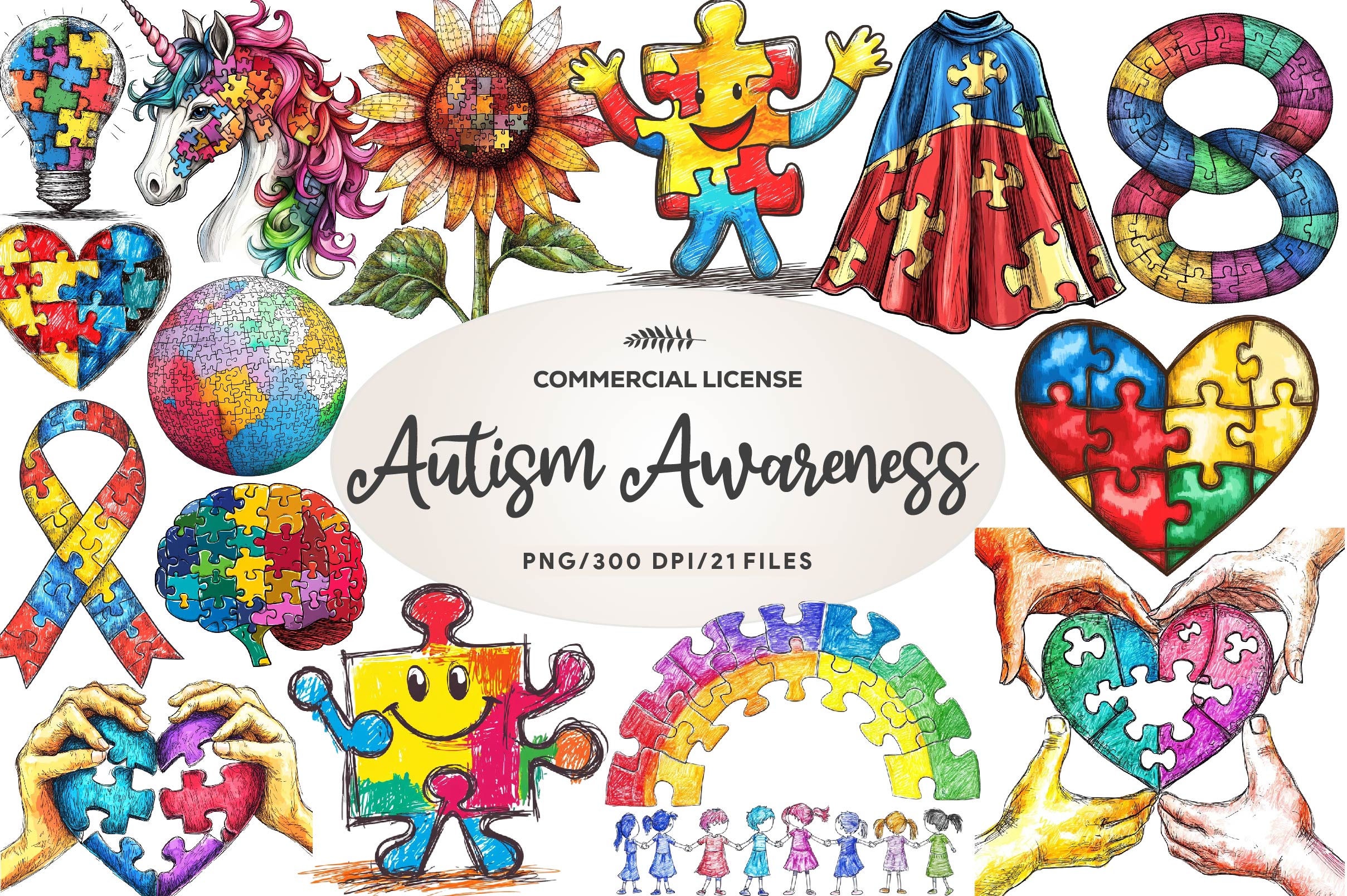 Autism Awareness Puzzle Clipart Bundle