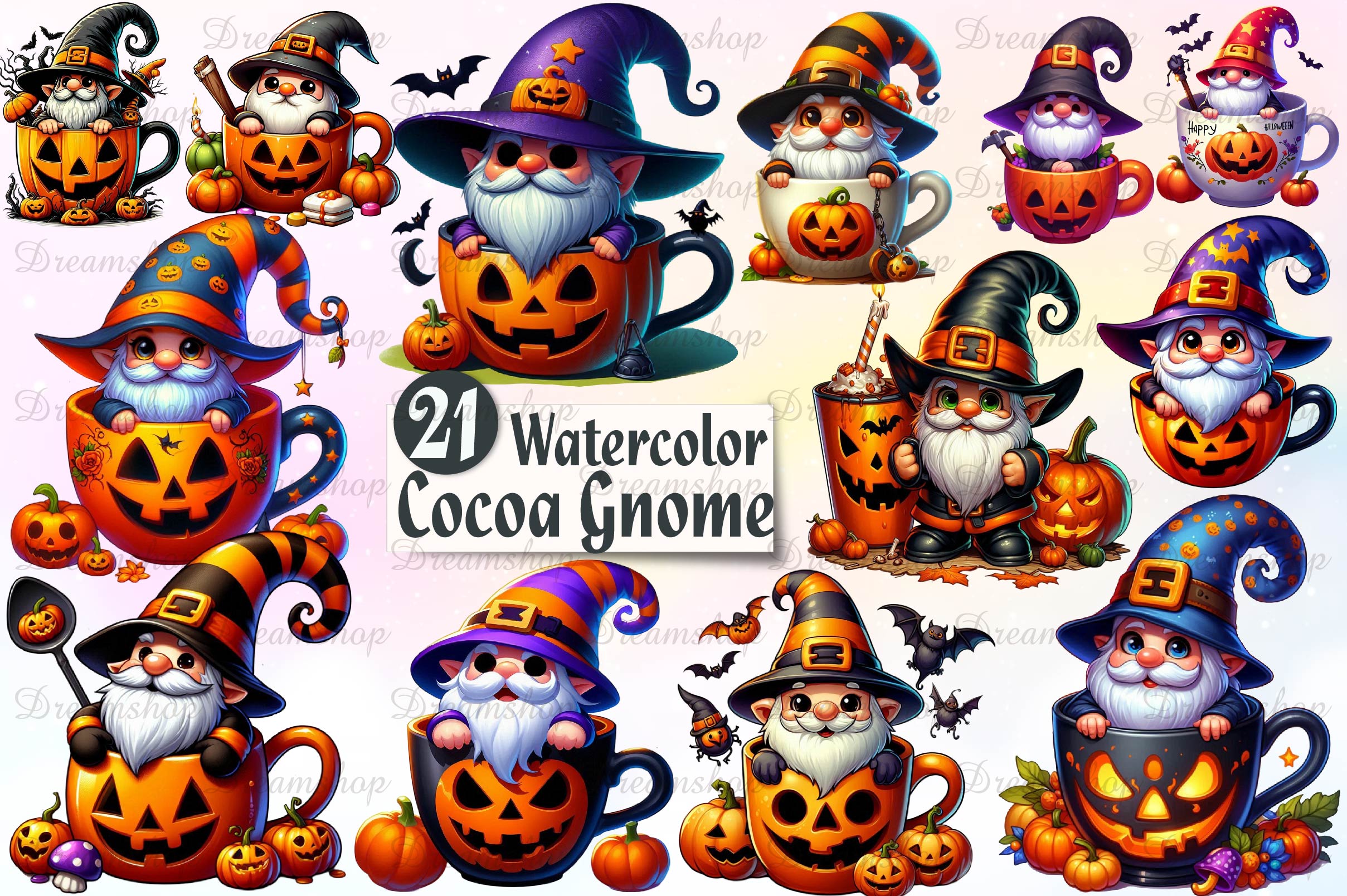 Halloween Cocoa Gnome Clipart Bundle