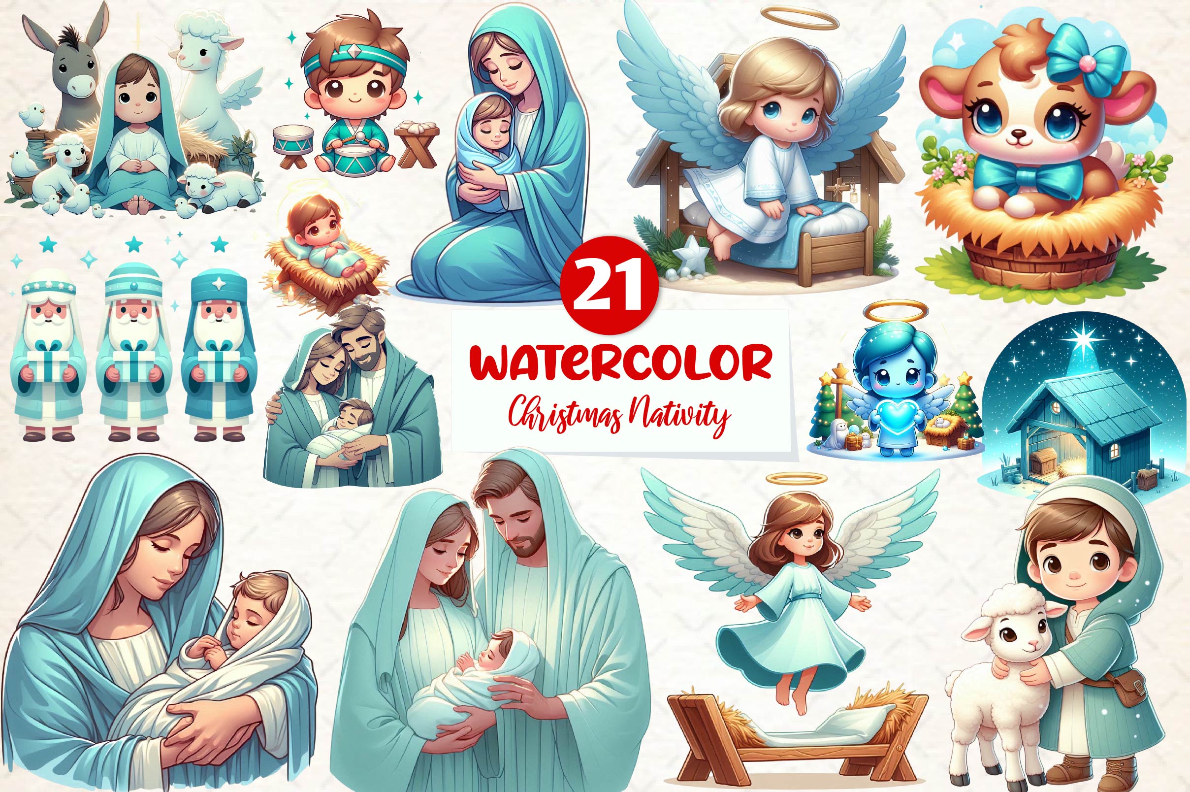 Cute Christmas Nativity Clipart Bundle