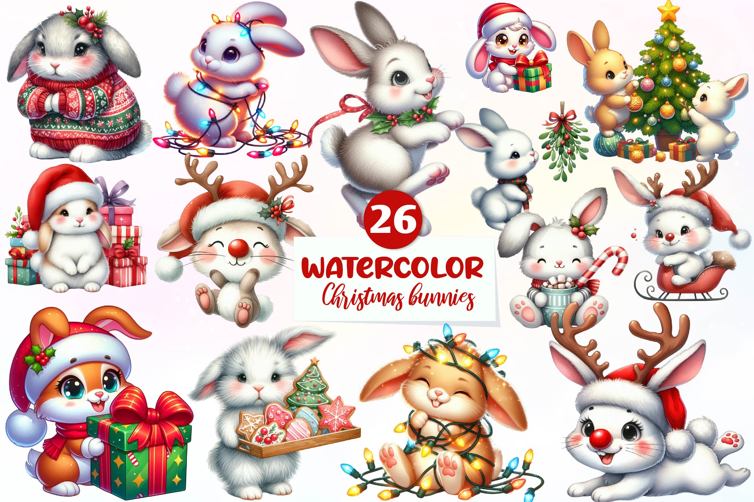 Christmas Bunnies Clipart Bundle