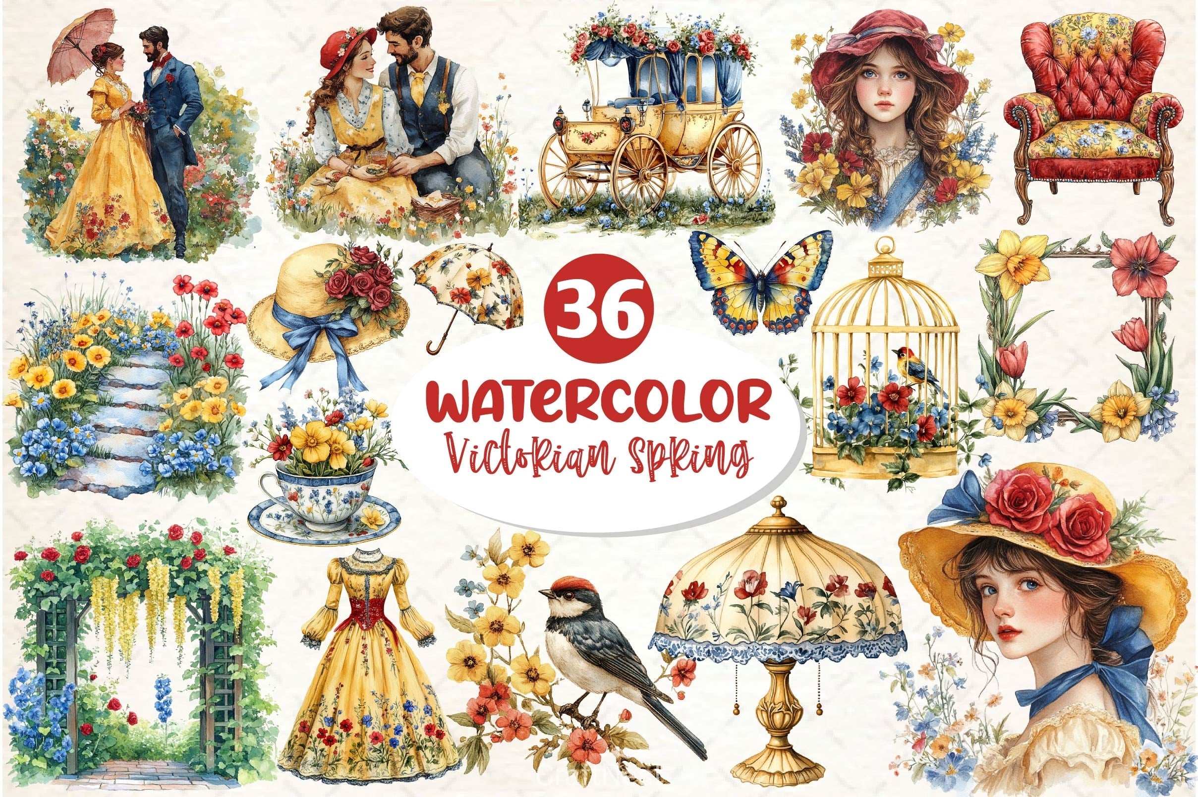 Beautiful Victorian Spring Clipart Bundle 5
