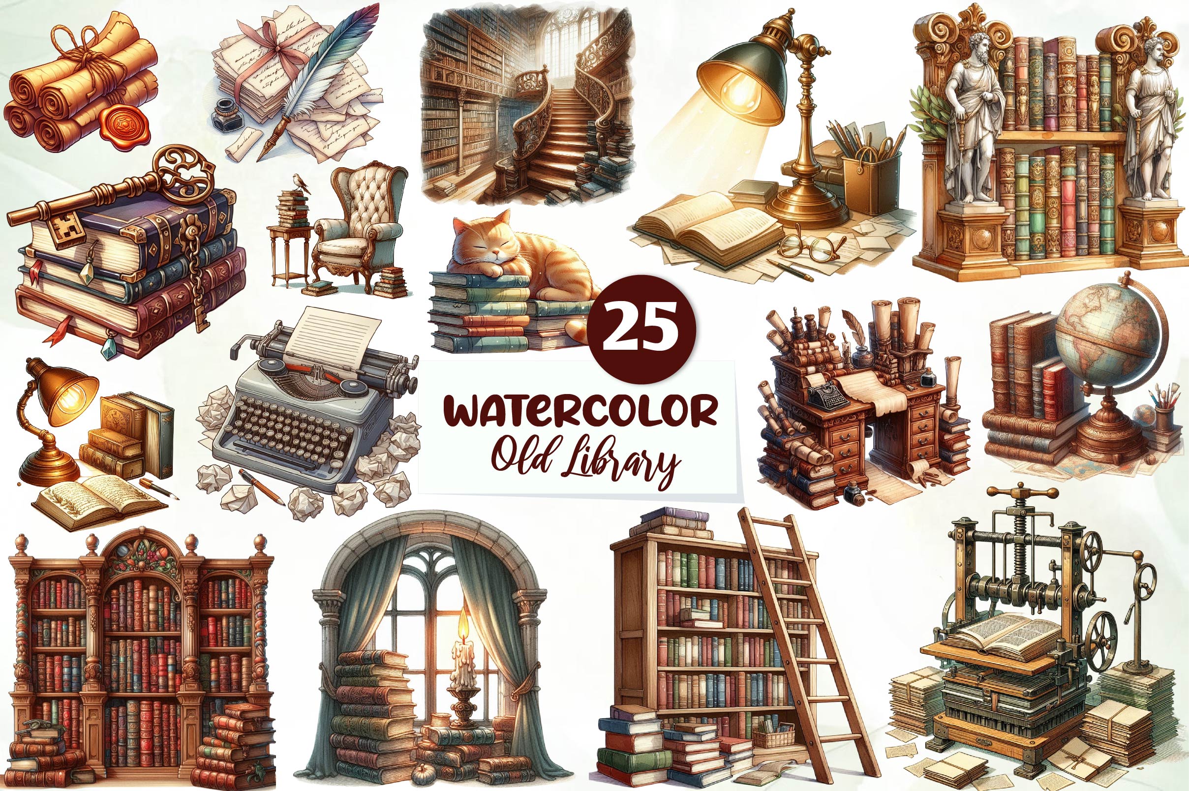 Old Library Clipart Bundle