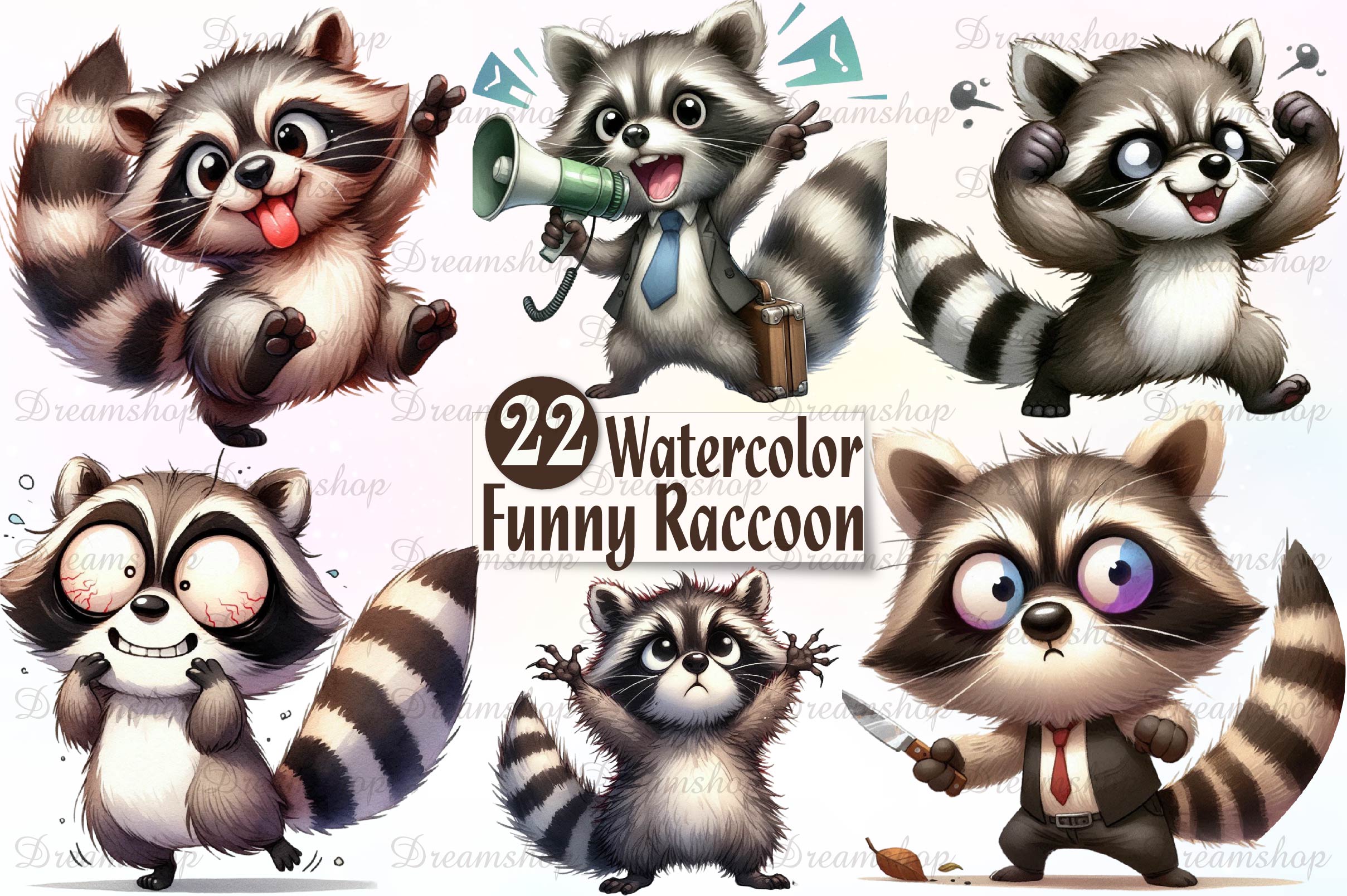 Funny Raccoon Clipart Bundle
