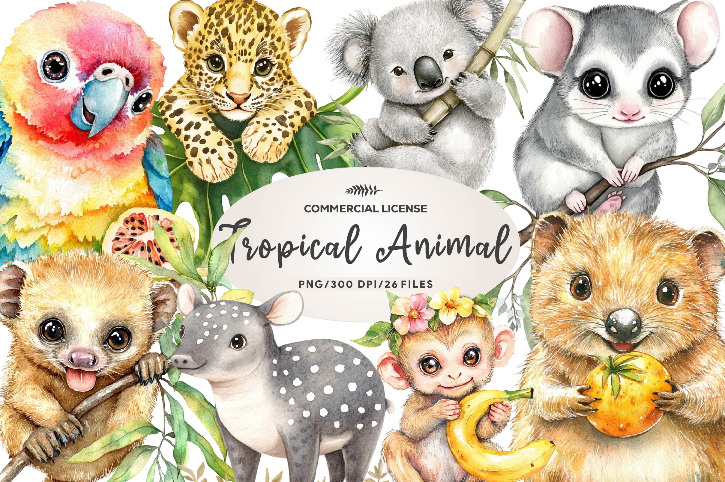Cute Tropical Animal Friends Clipart Bundle