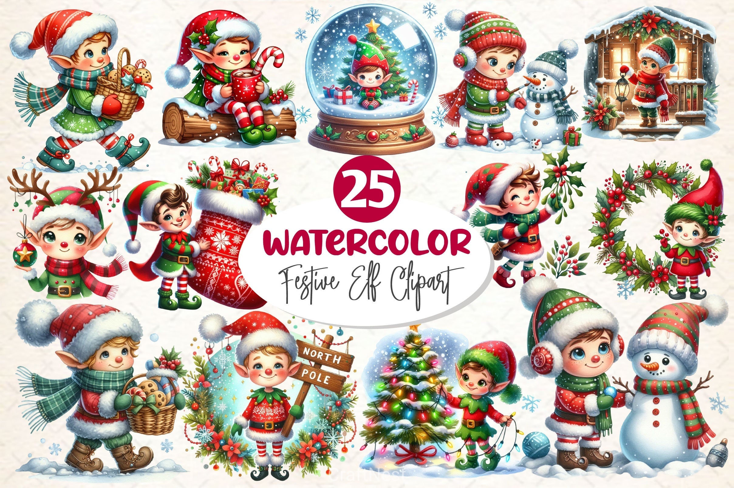 Festive Elf Clipart Bundle