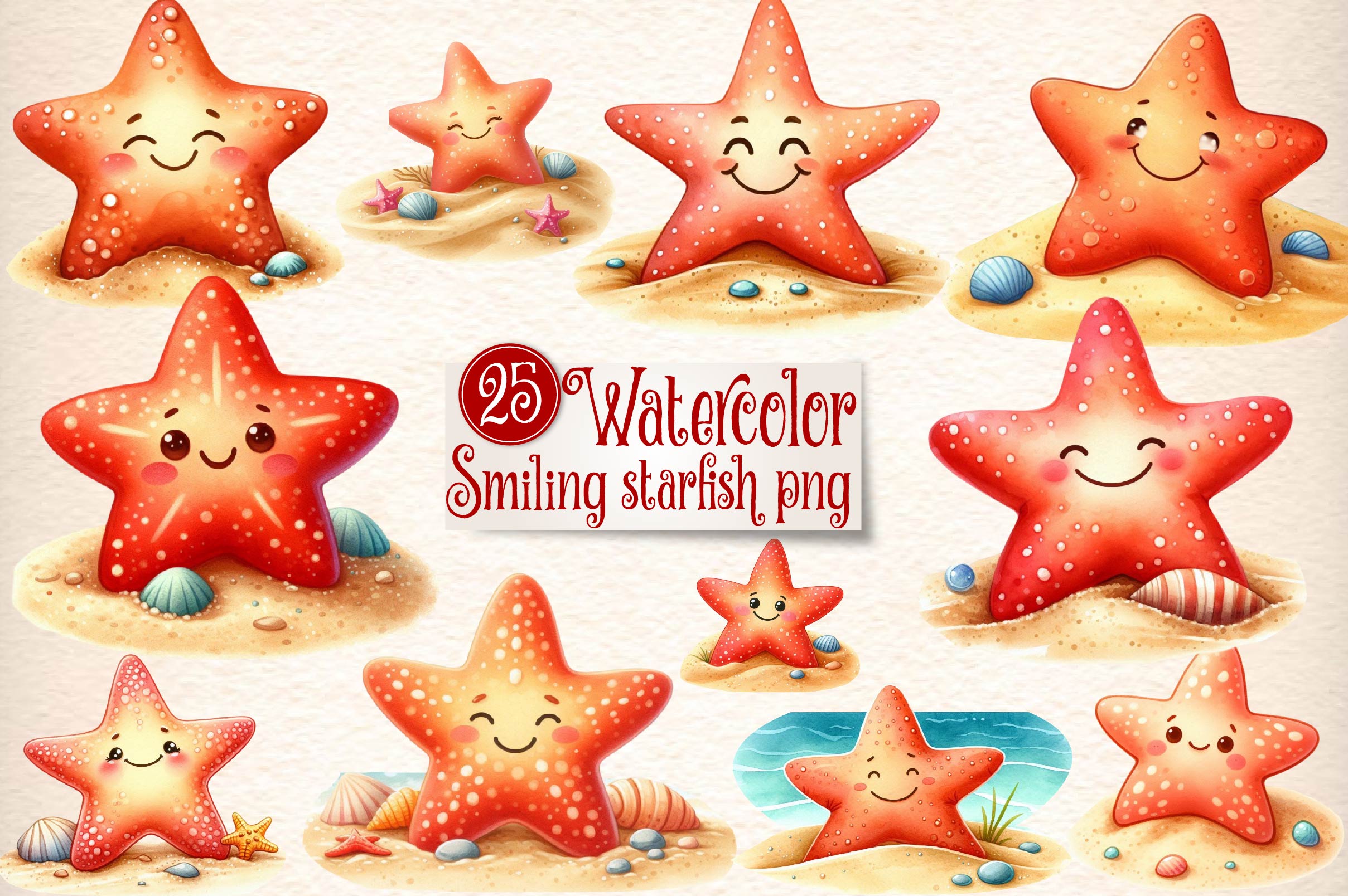 Smiling Starfish Beach Clipart Bundle