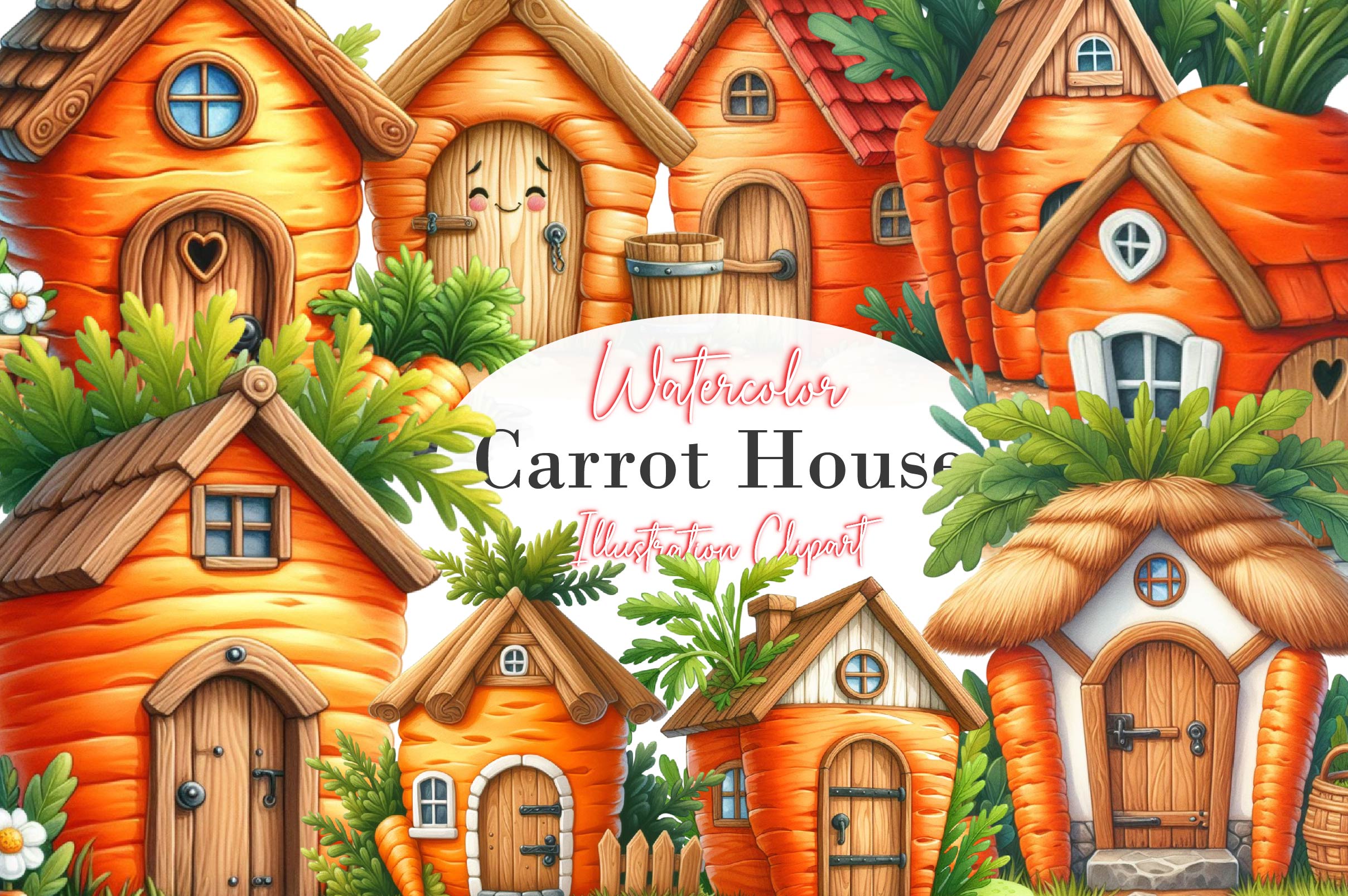 Easter Carrot House Clipart Bundle