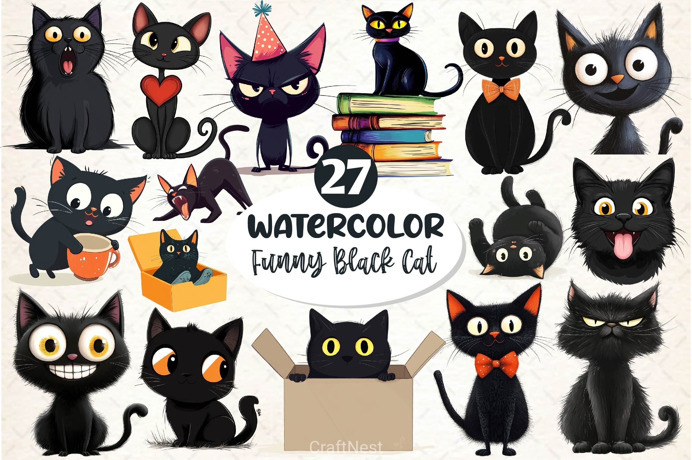 Funny Black Cat Clipart Bundle 5