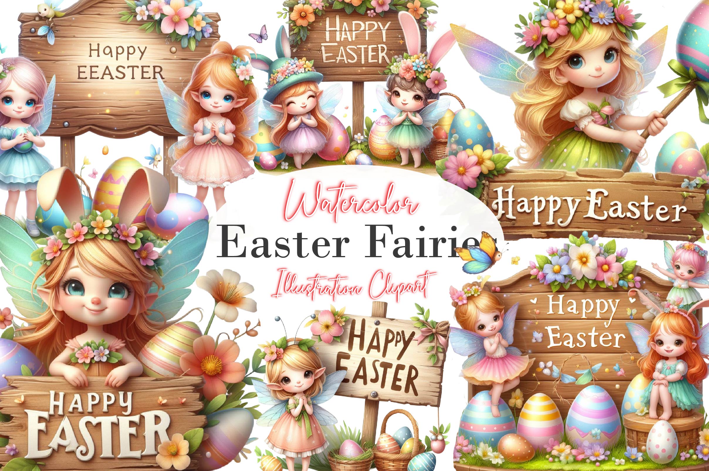 Easter Fairies Clipart Bundle