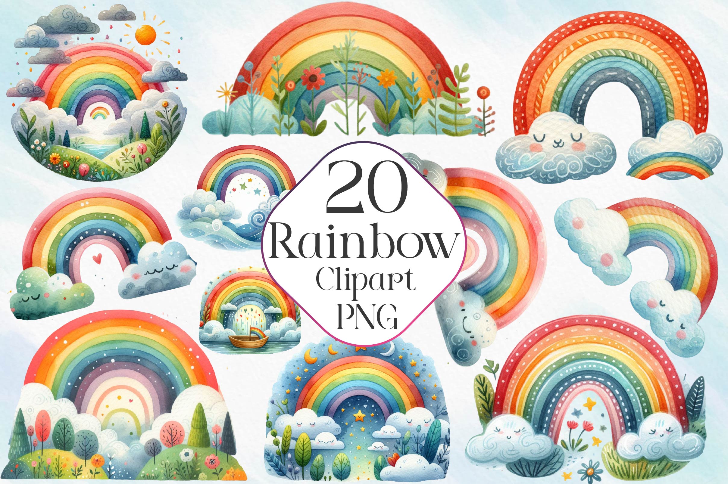 Set Of Rainbow Clipart Bundle