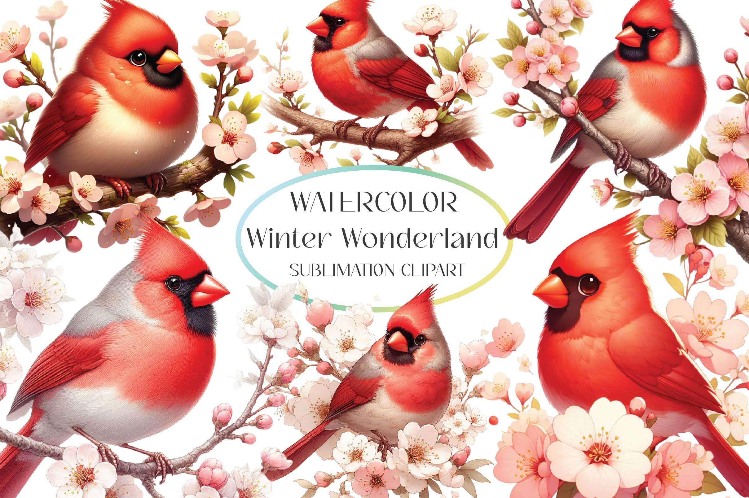 Winter Wonderland Cardinal Clipart Bundle