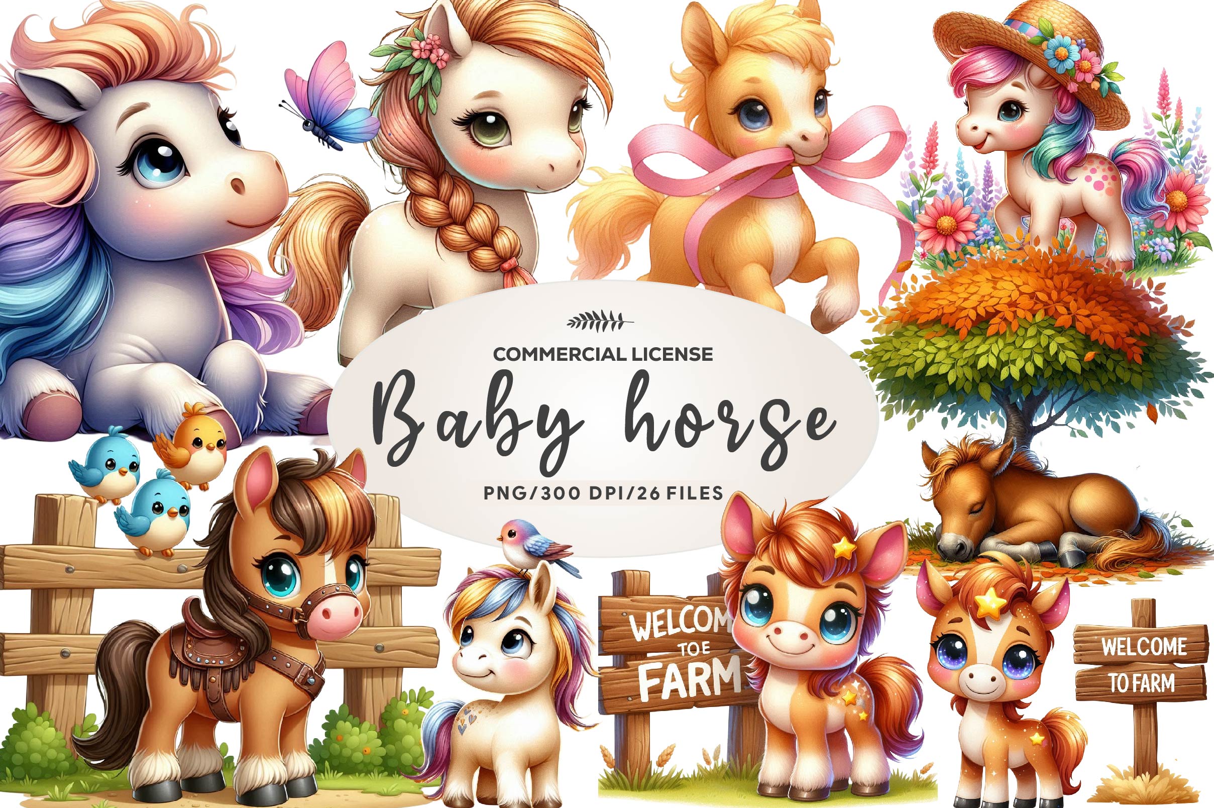Baby Horse Clipart Bundle