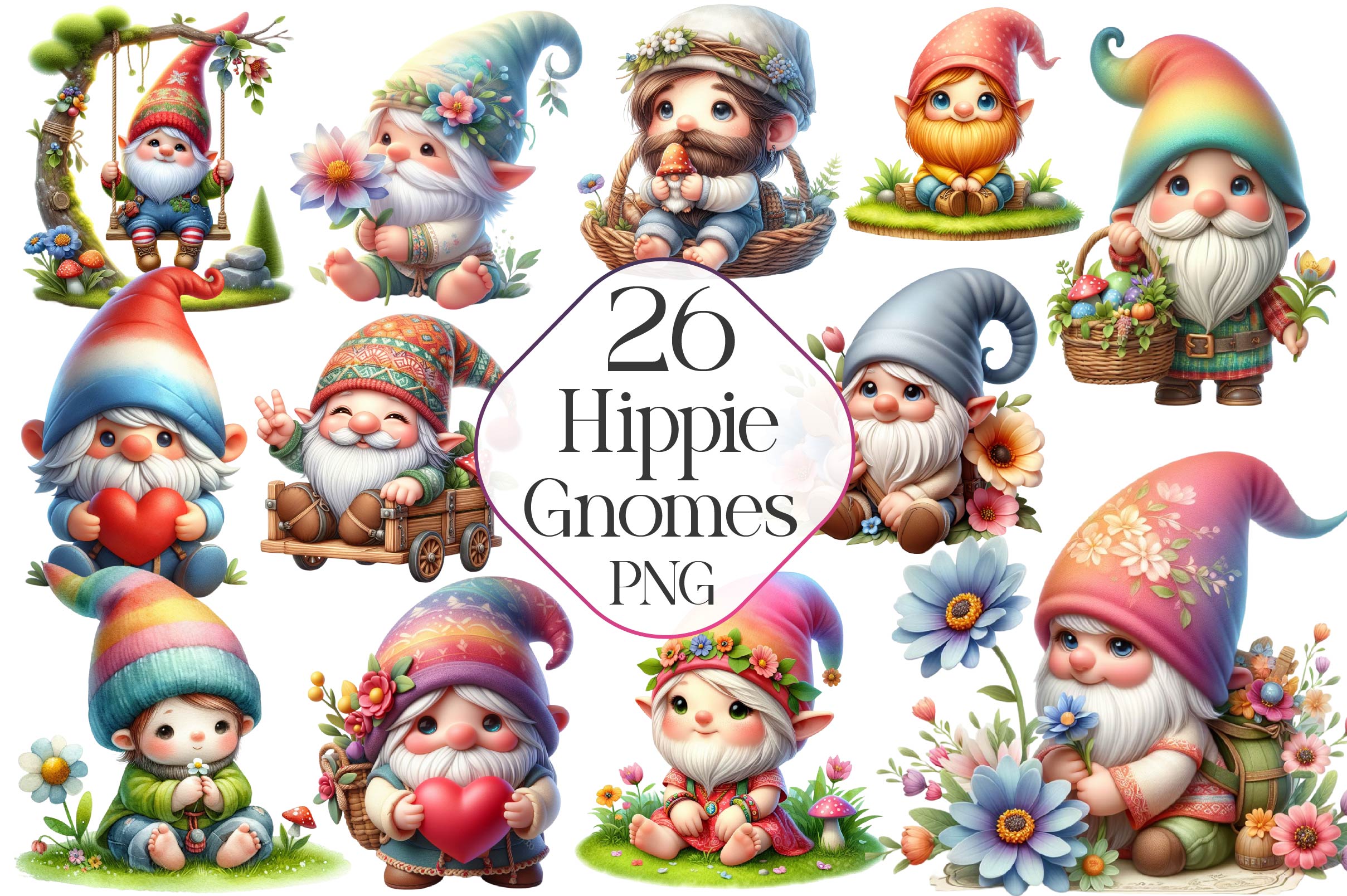 Hippie Gnomes Clipart Bundle