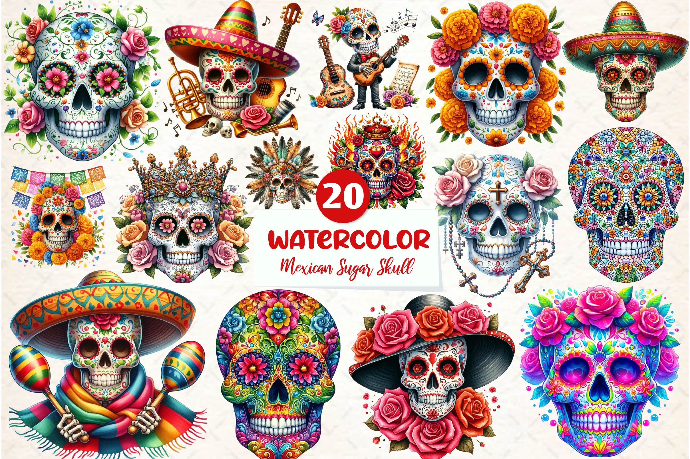 Mexican Sugar Skull Clipart Bundle