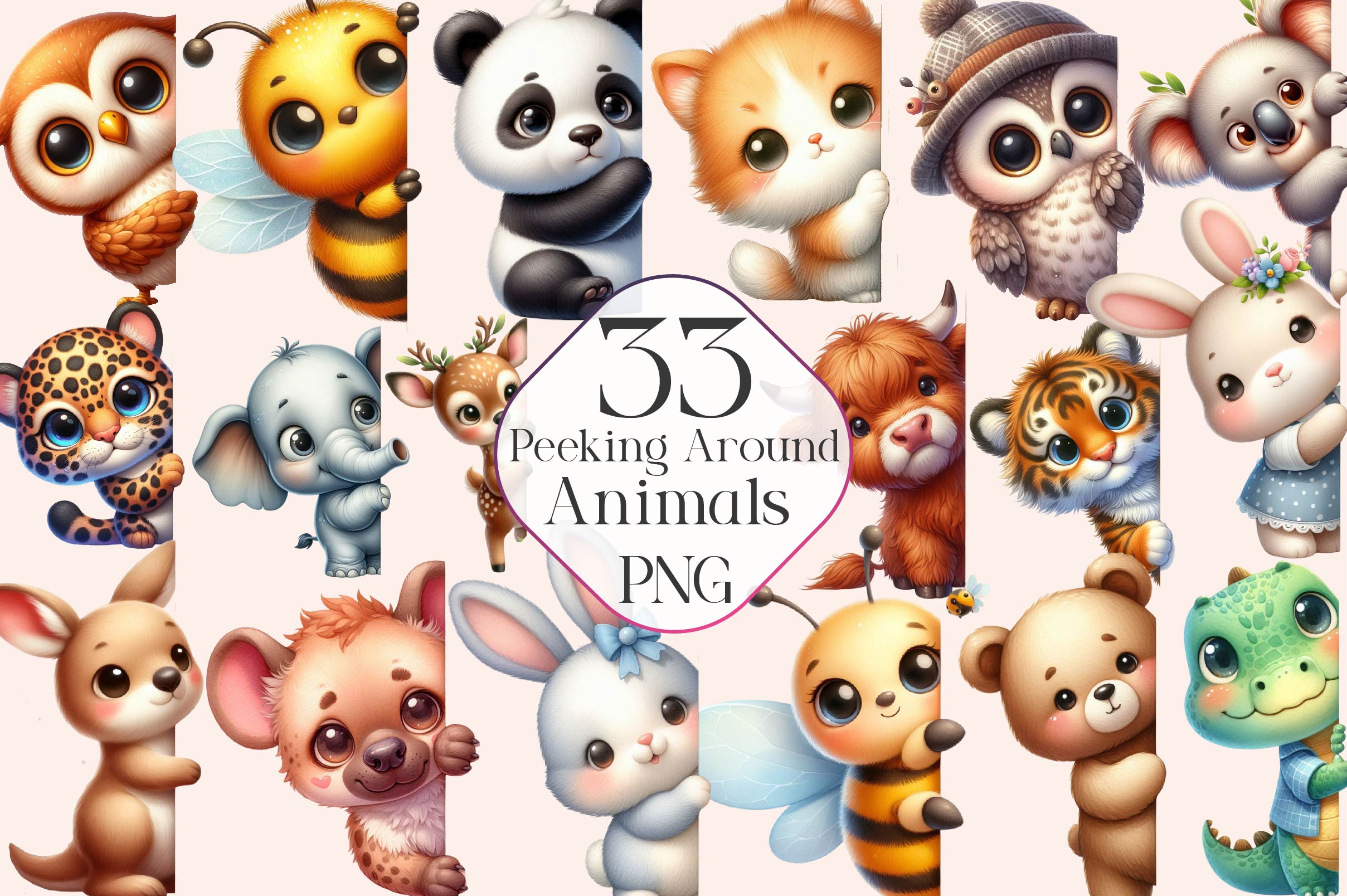 Animals Peeking Around Corner Clipart Bundle