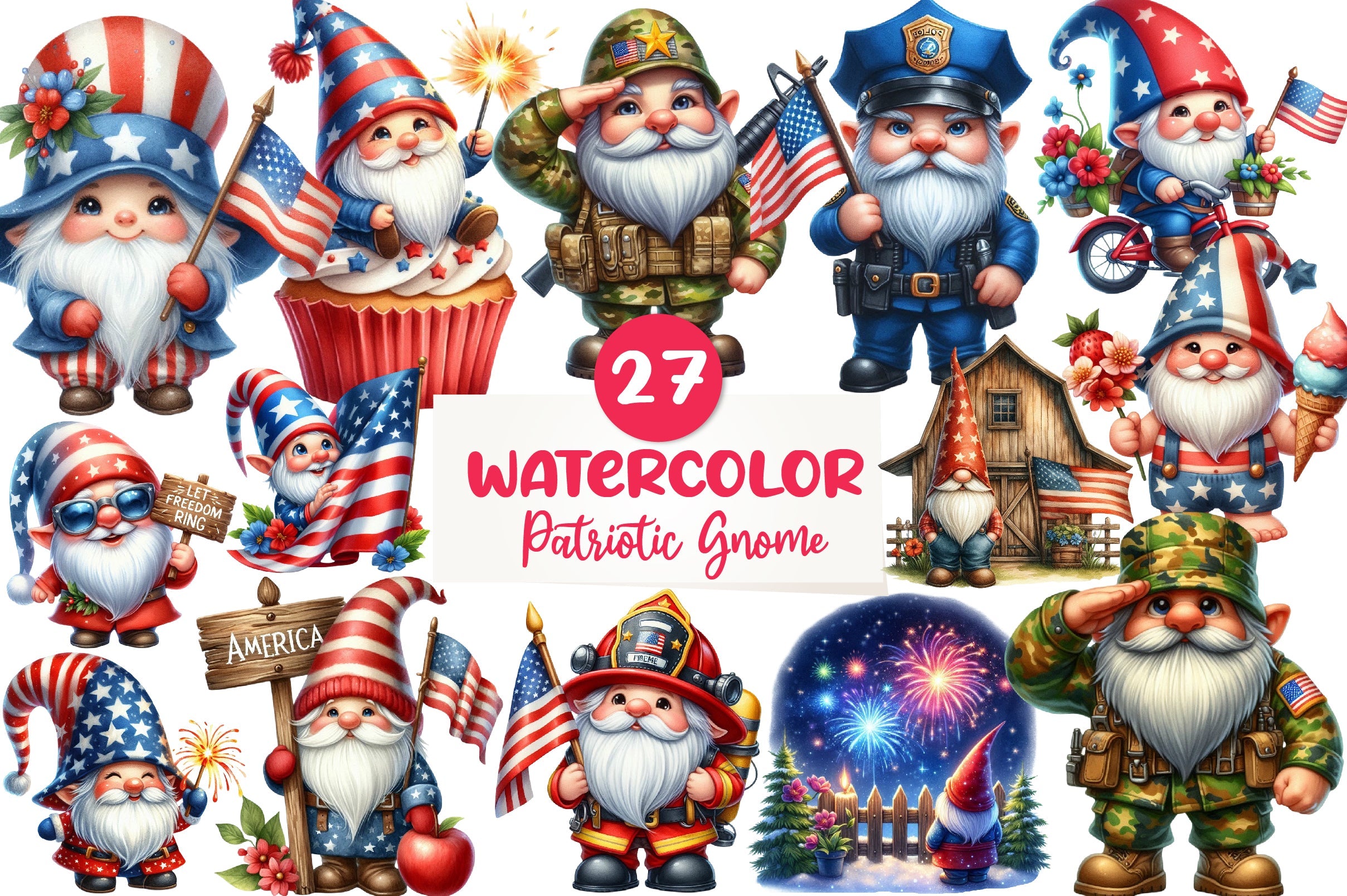 Patriotic Gnome Clipart Bundle