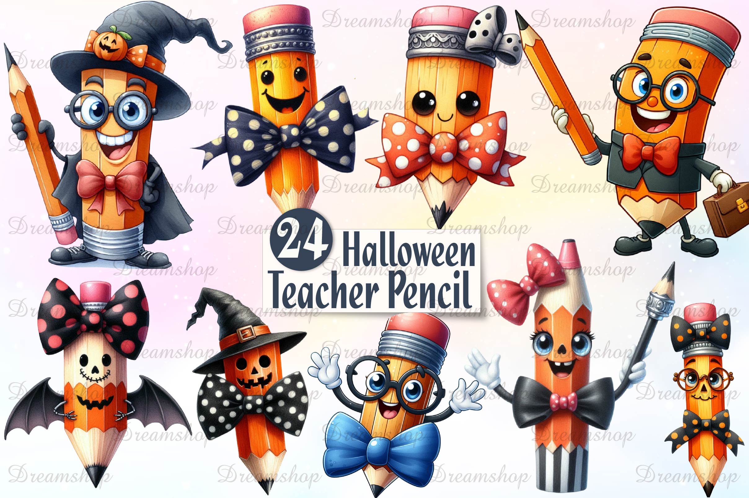 Halloween Teacher Pencil Clipart Bundle