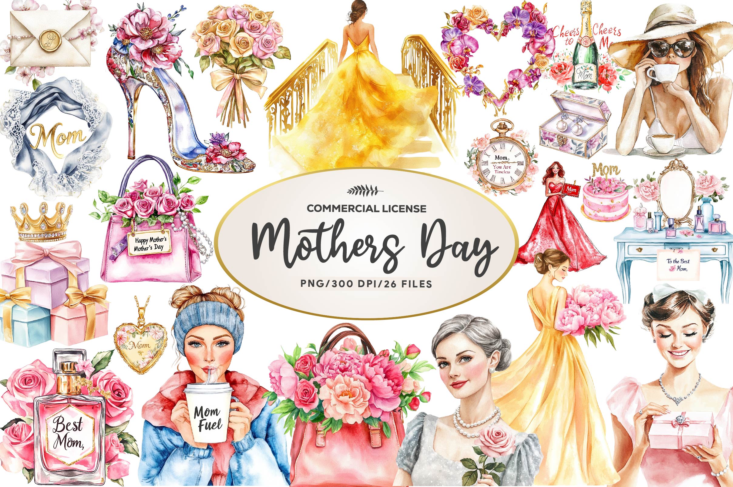 Glamorous Mothers Day Clipart Bundle