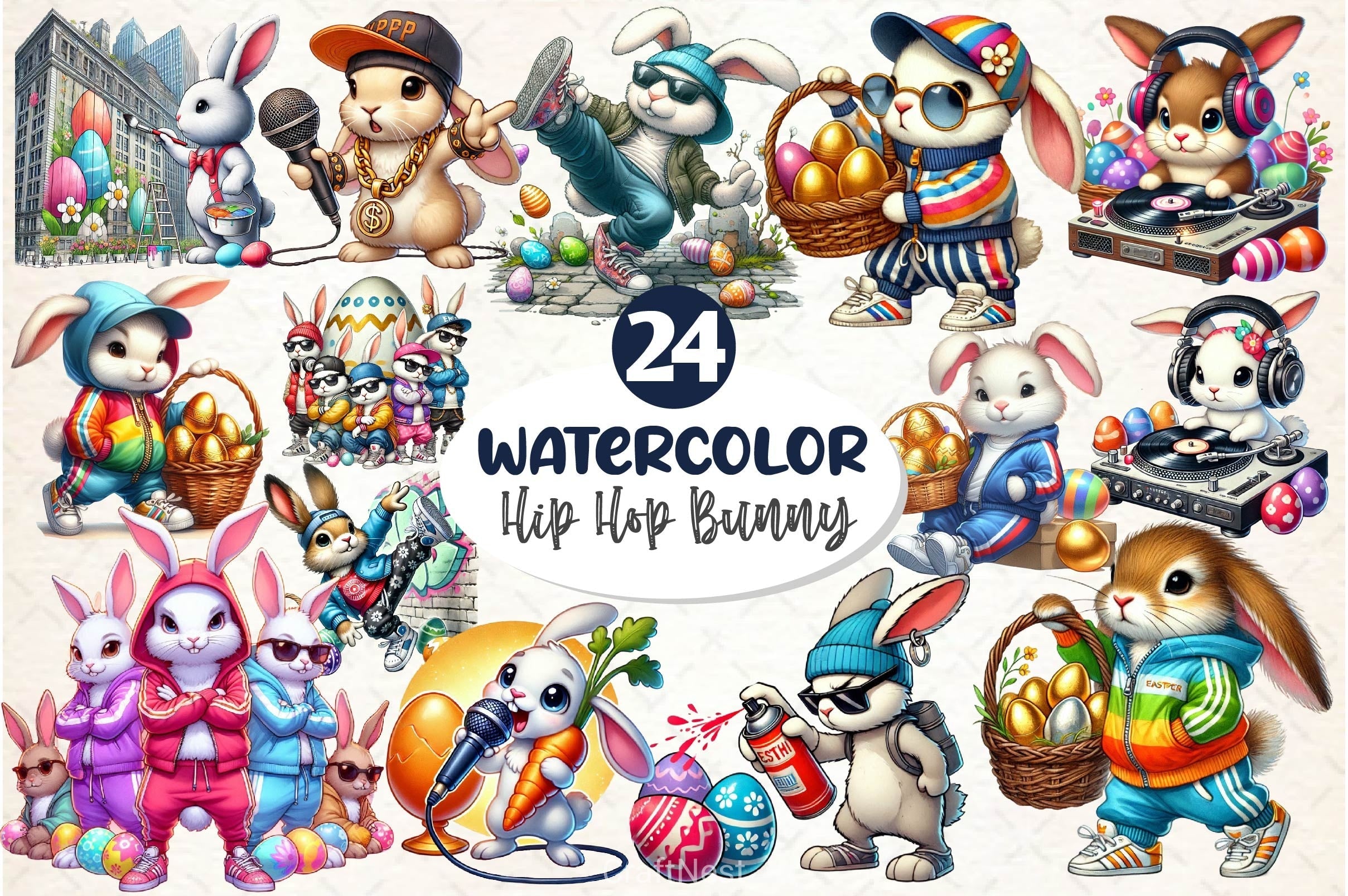 Hip Hop Bunny Easter Urban Clipart Bundle