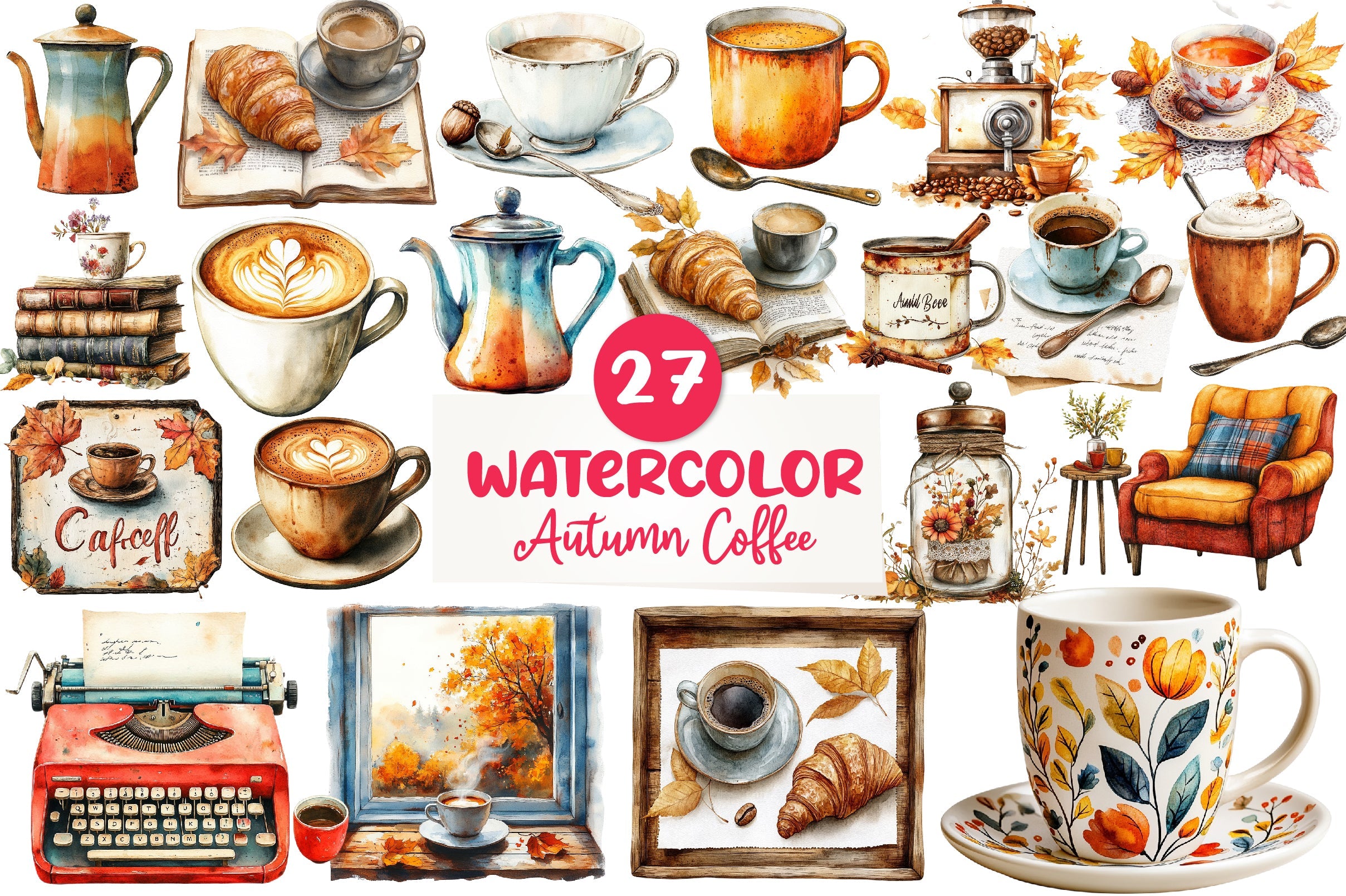 Vintage Autumn Coffee Clipart Bundle
