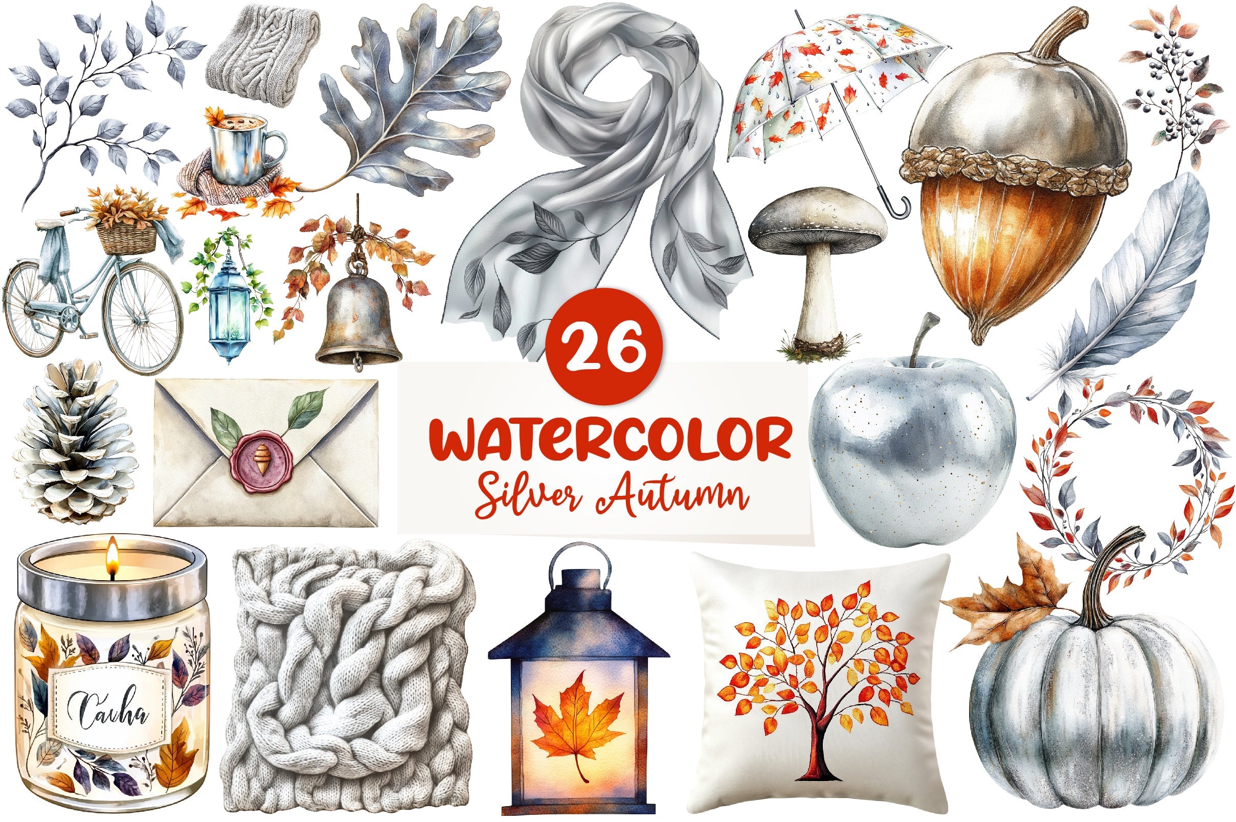 Silver Autumn Clipart Bundle 1