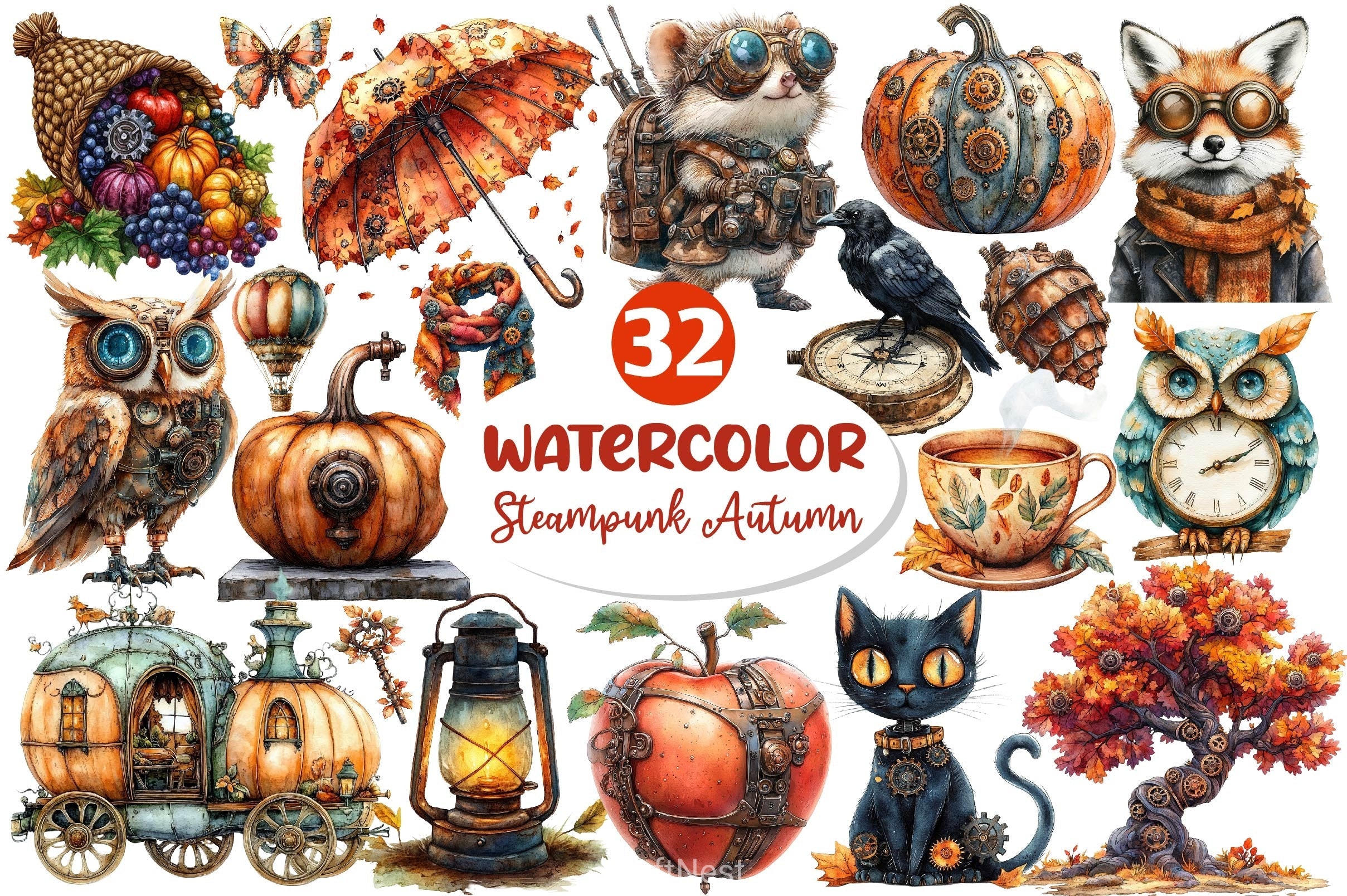Steampunk Autumn Clipart Bundle 2
