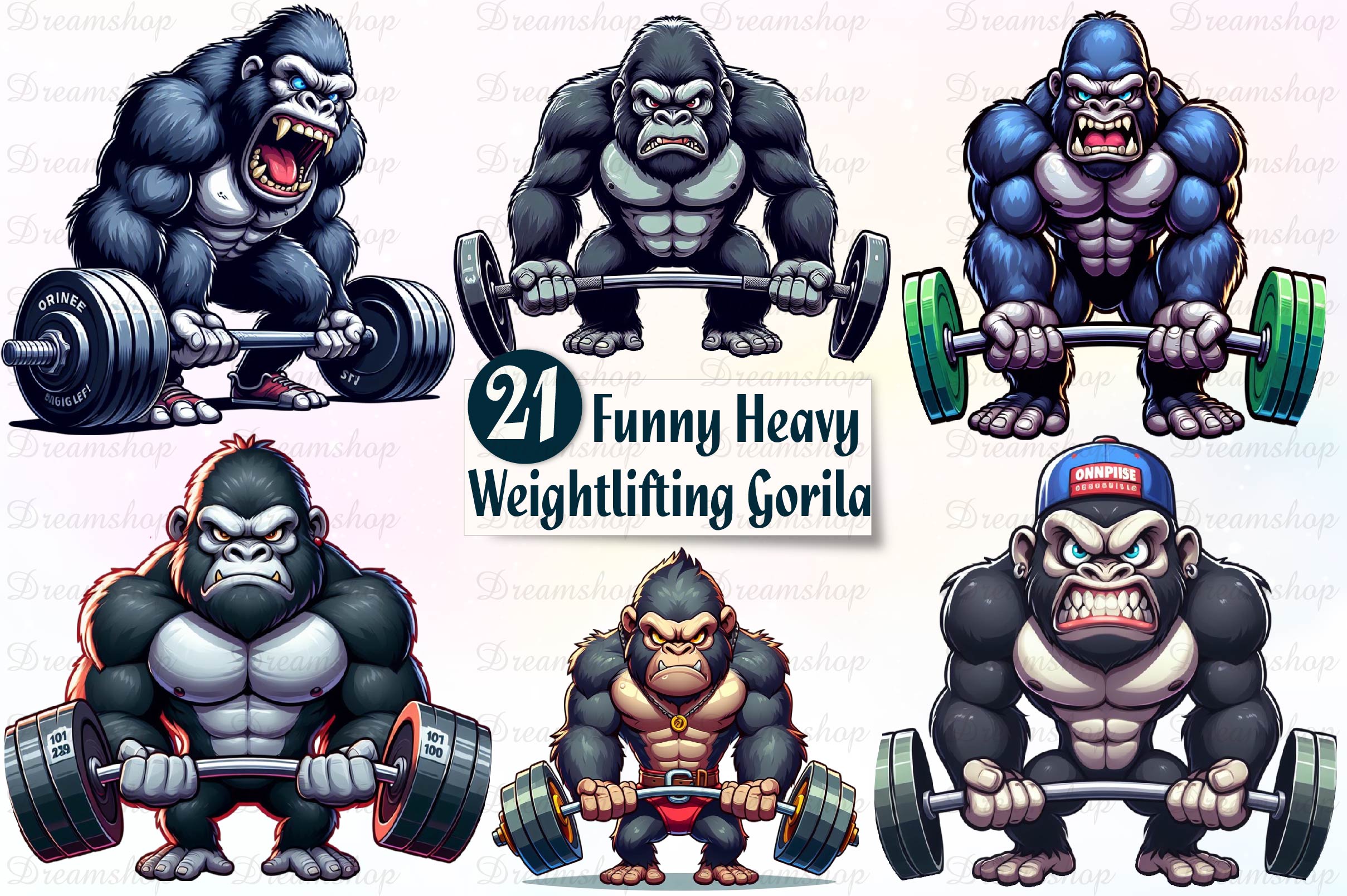 Heavy Weightlifting Gorilla Clipart Bundle