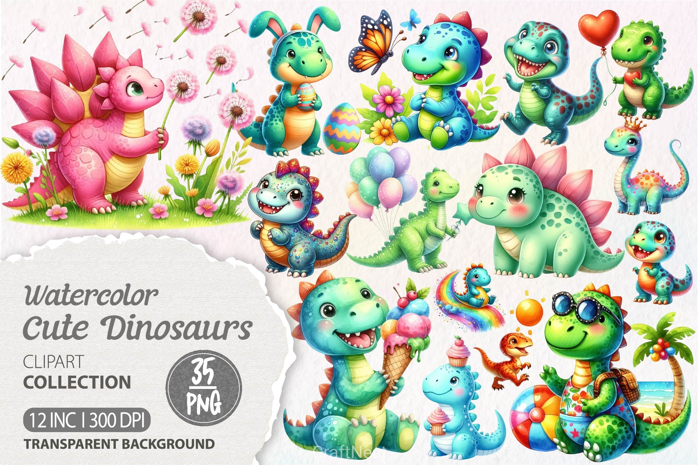 Cute Dinosaurs Clipart Bundle 3
