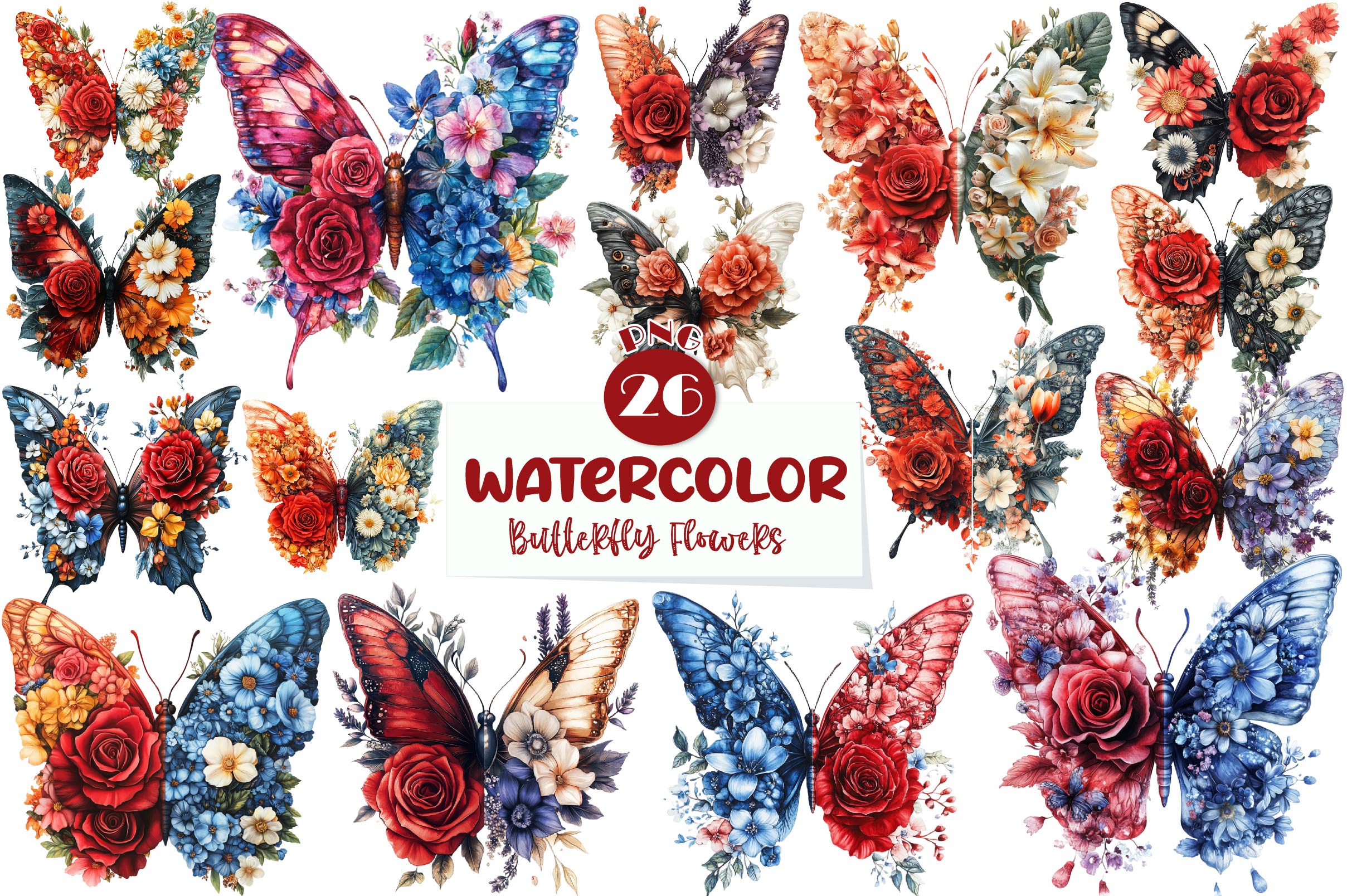 Butterfly Flowers Clipart Bundle
