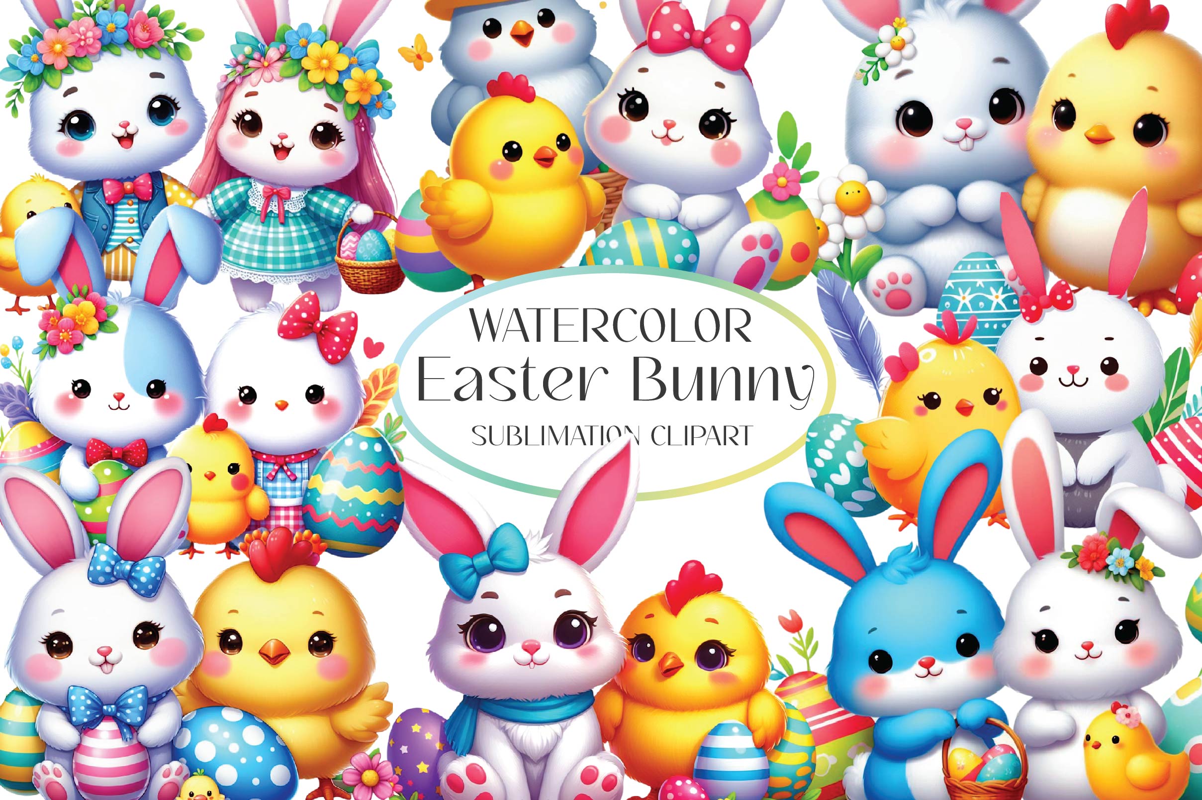 Easter Cute Bunny Clipart Bundle 1