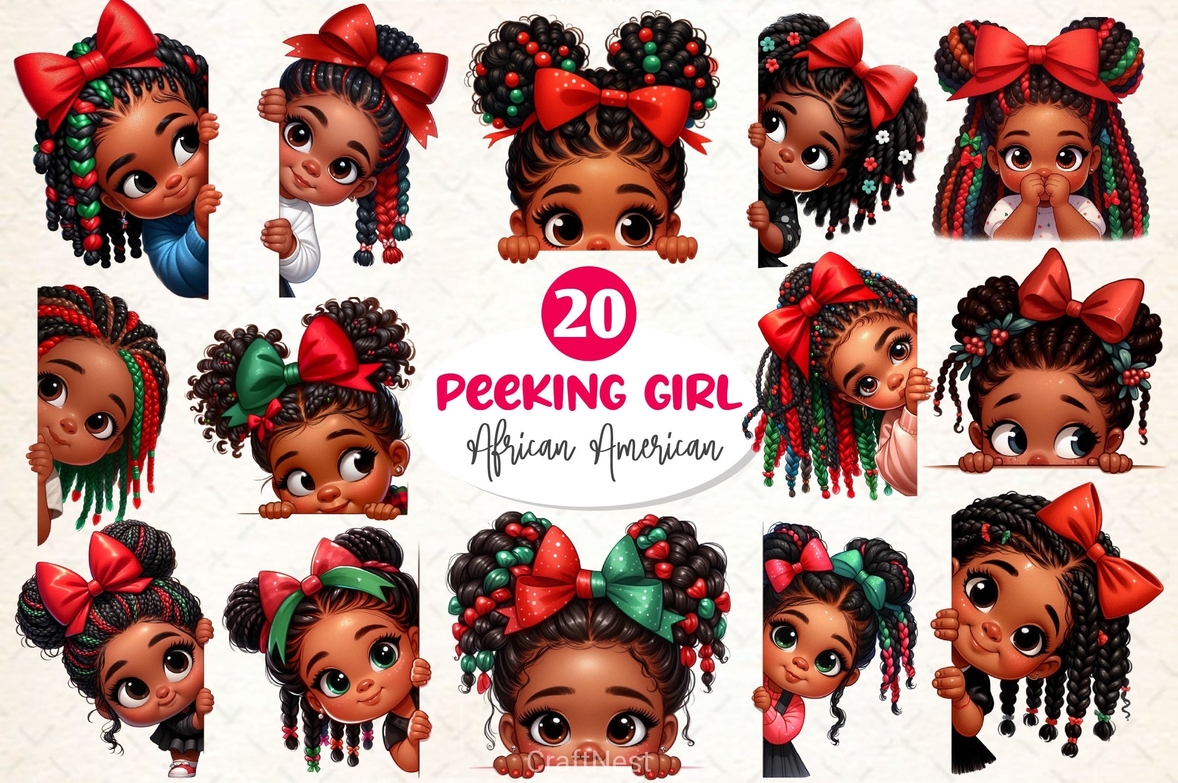 Peeking African American Little Girl Clipart Bundle 3