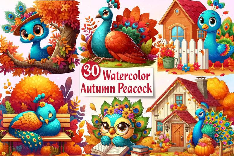 Cute Autumn Peacock Clipart Bundle - CraftNest - Digital Crafting and Art