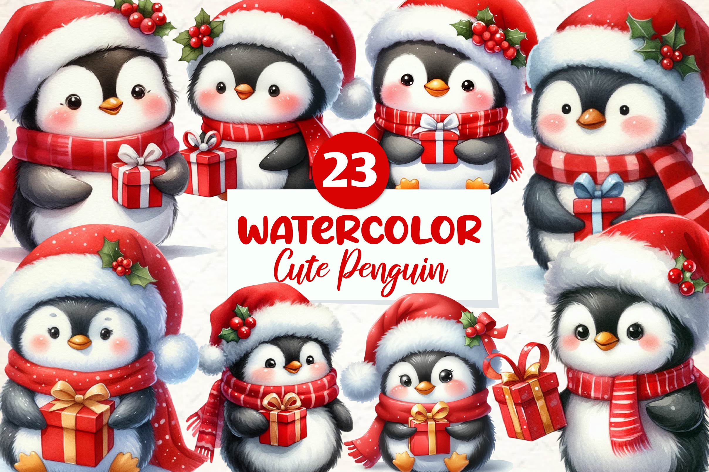 Cute Penguin Christmas Clipart Bundle
