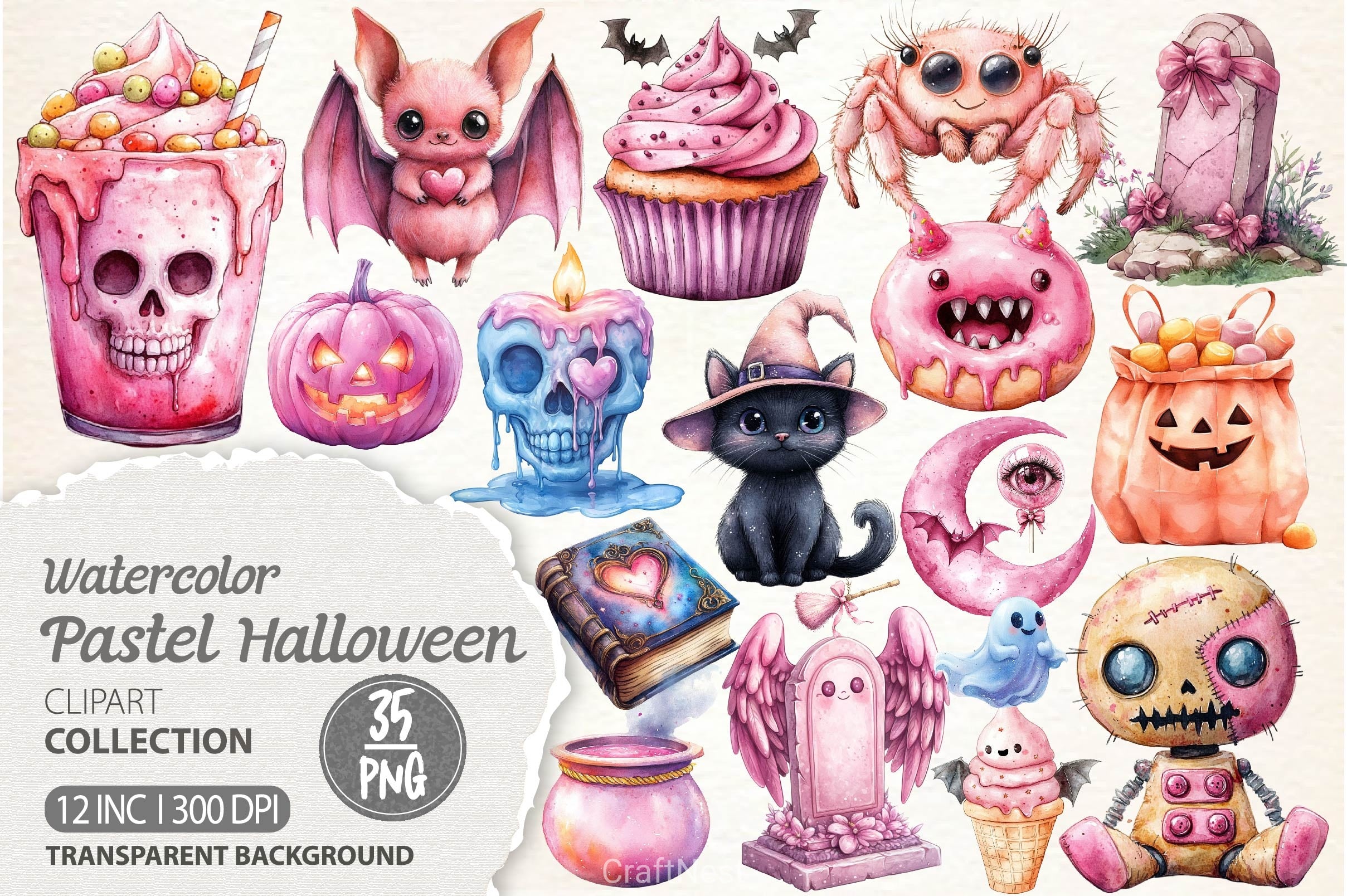 Pink Pastel Halloween Clipart Bundle