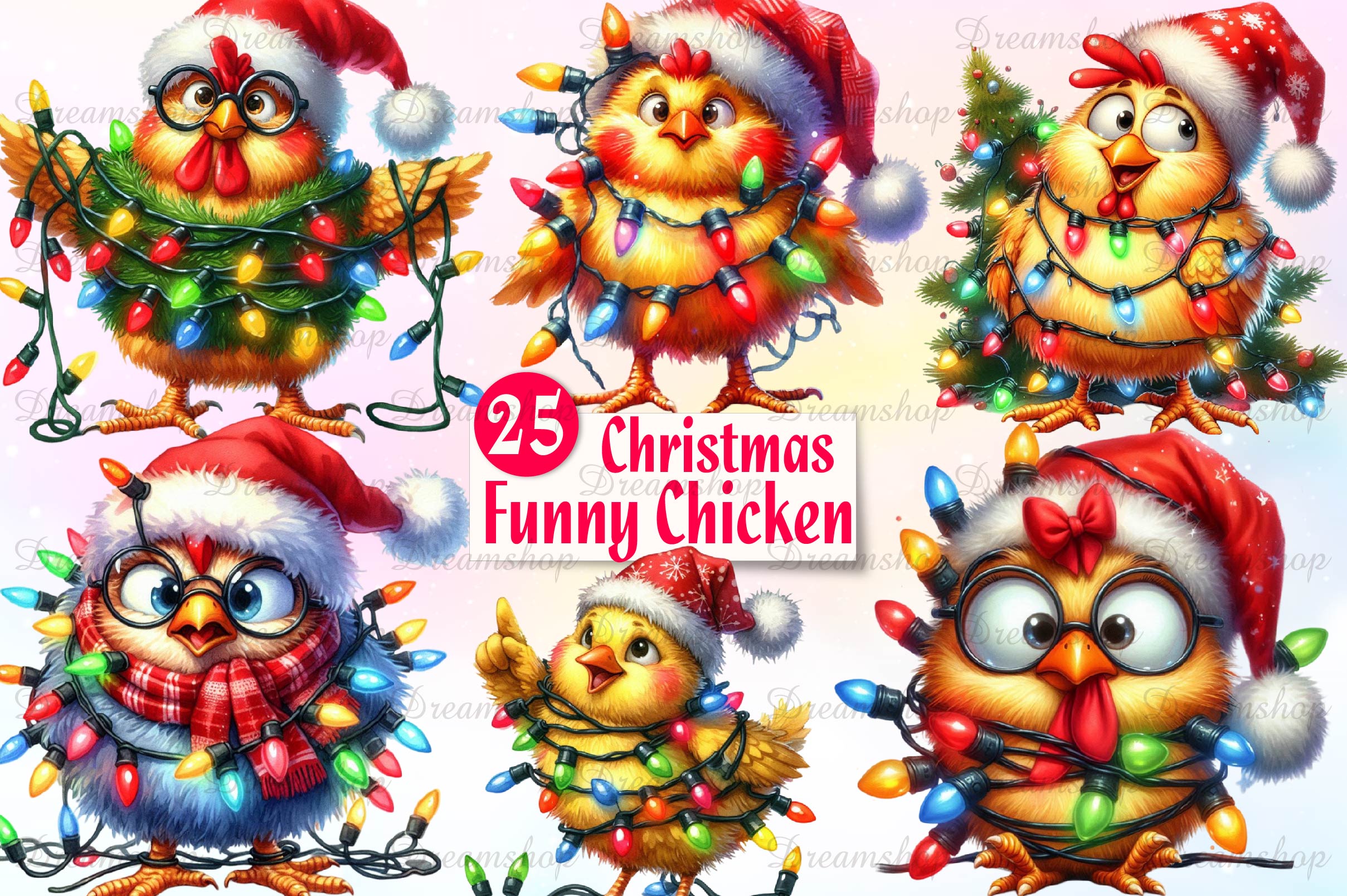 Cute Christmas Funny Chicken Clipart Bundle