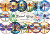 Round Dragonfly Stained Glass Clipart Bundle