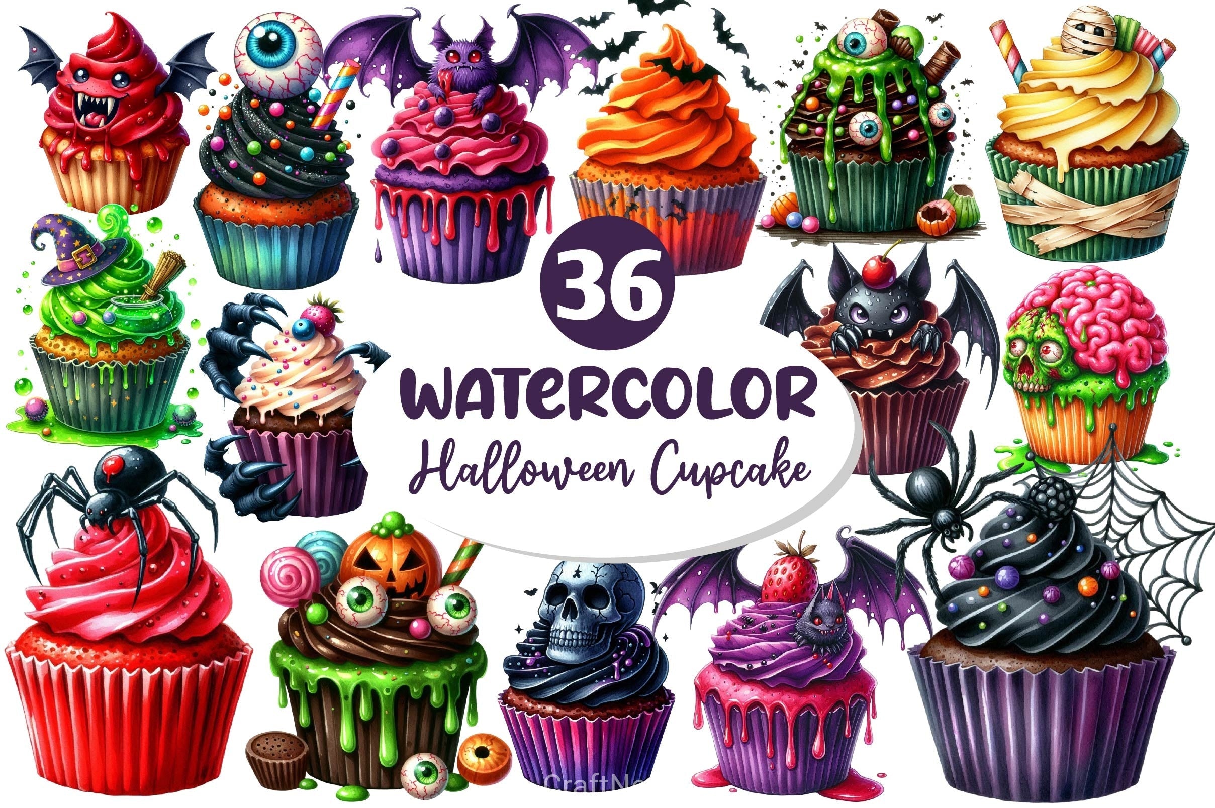 Halloween Scary Cupcake Clipart Bundle