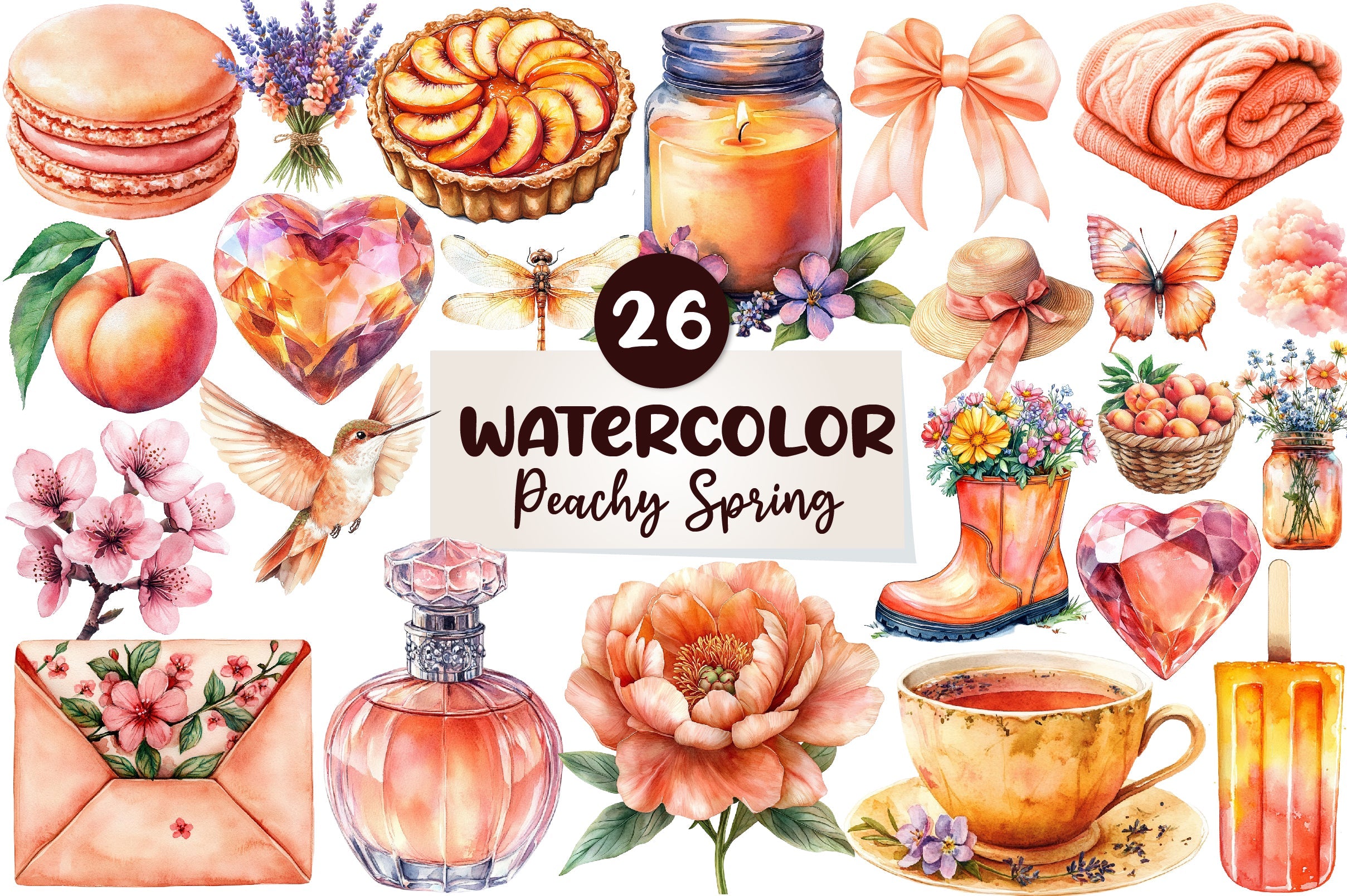 Peachy Spring Clipart Bundle