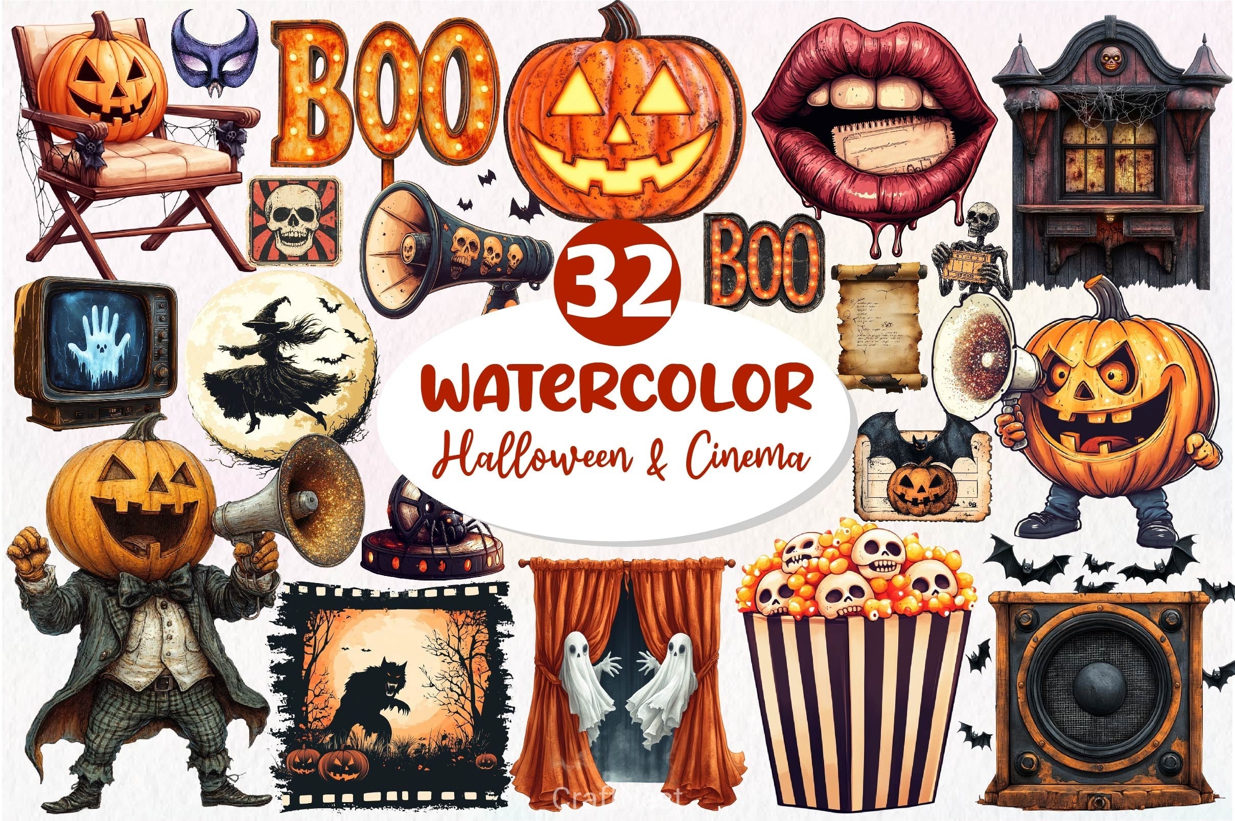 Vintage Halloween Cinema Clipart Bundle