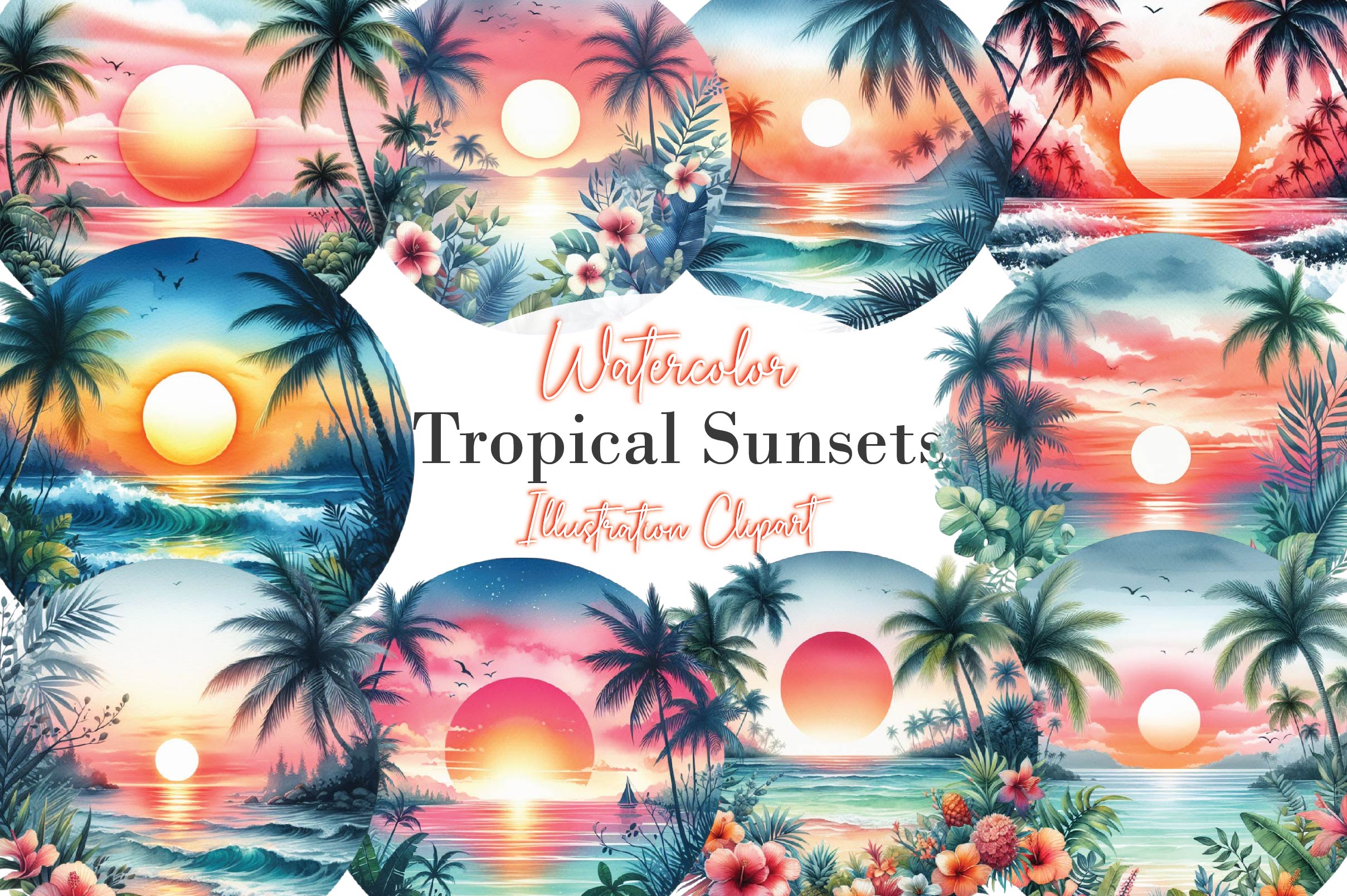 Tropical Sunsets Clipart Bundle
