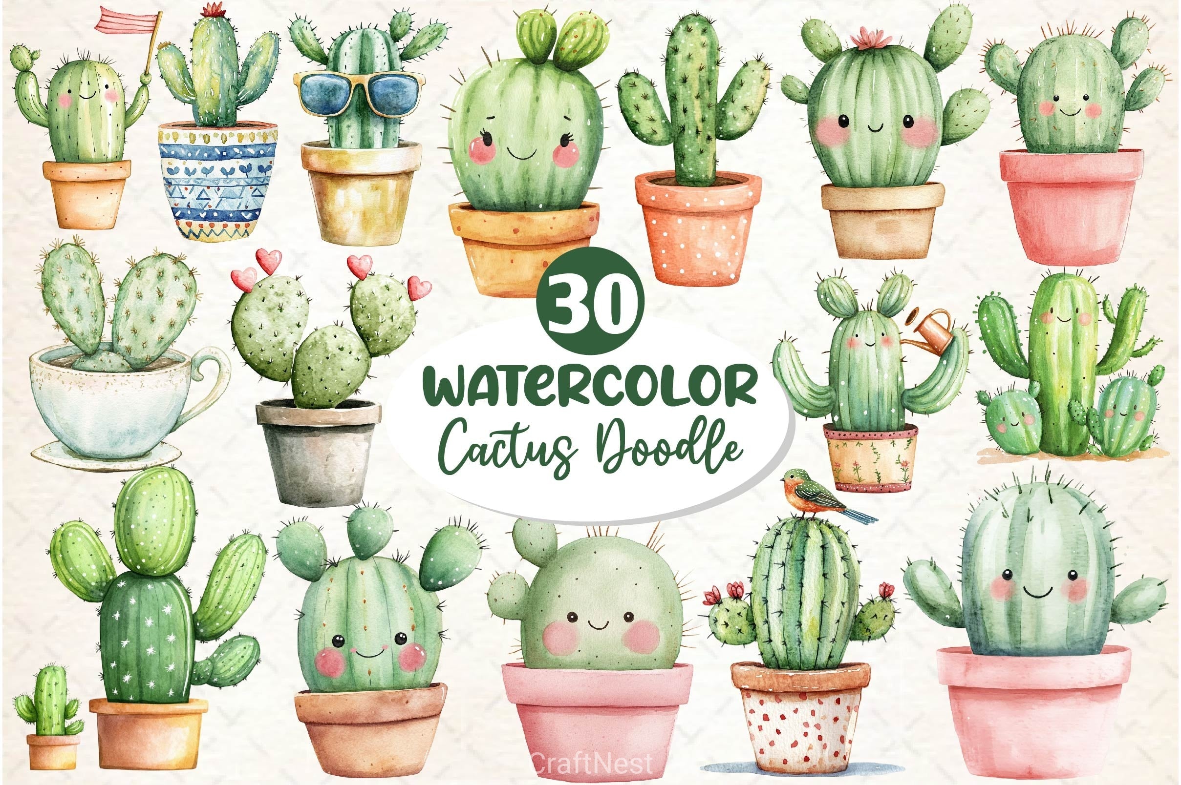 Cactus Doodle Clipart Bundle 2