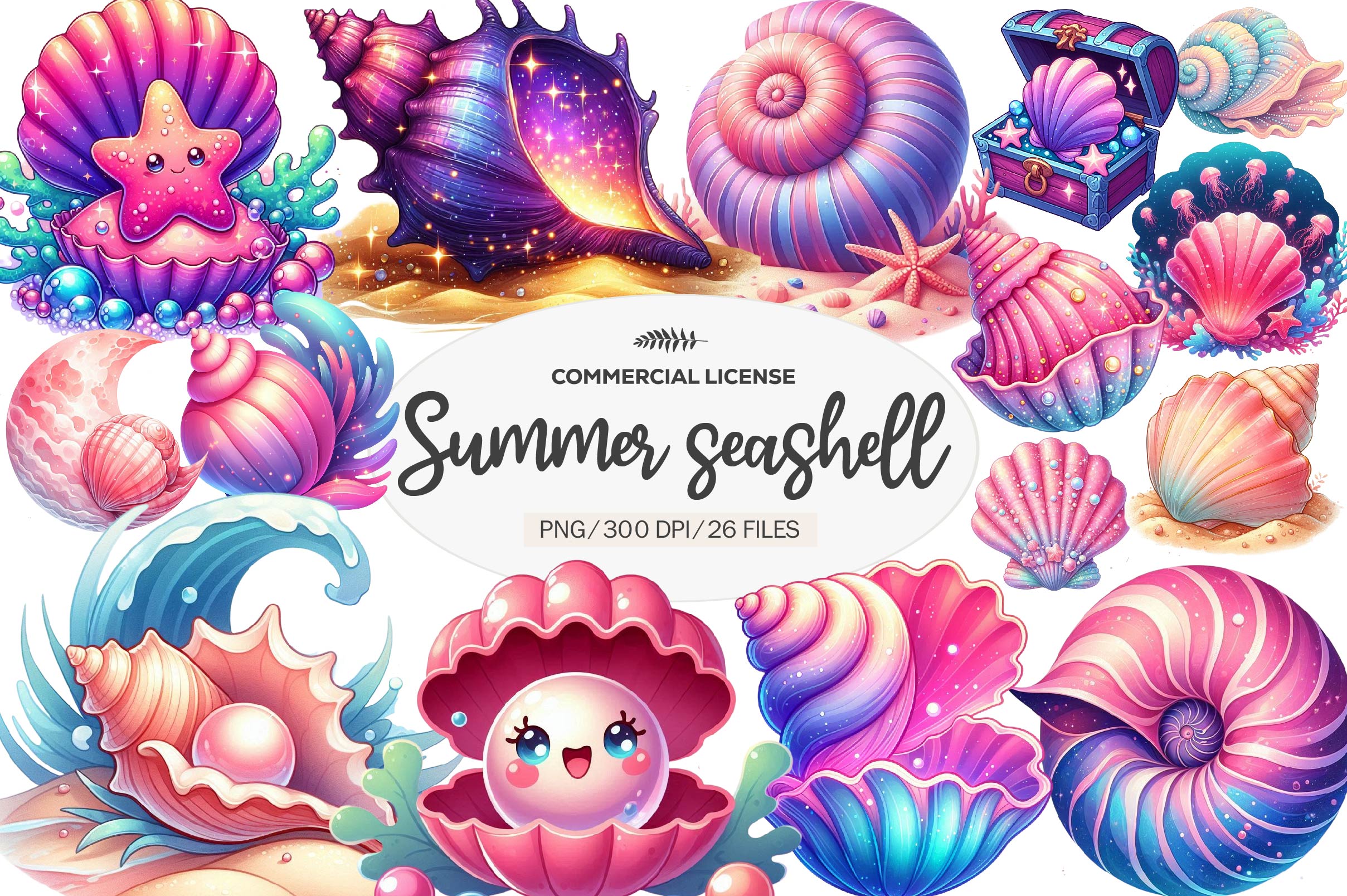 Summer Seashells Clipart Bundle