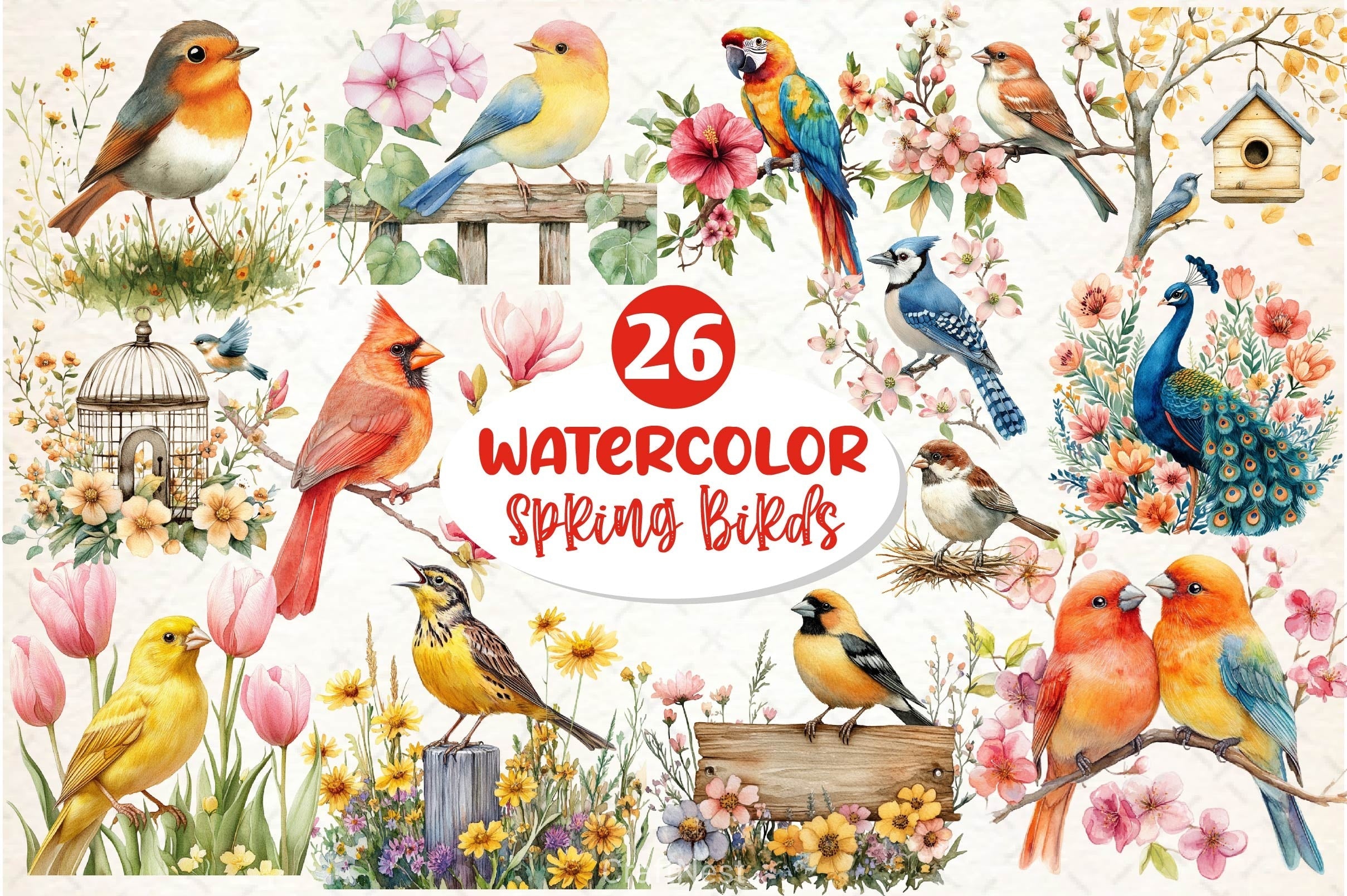Spring Birds Clipart Bundle 5