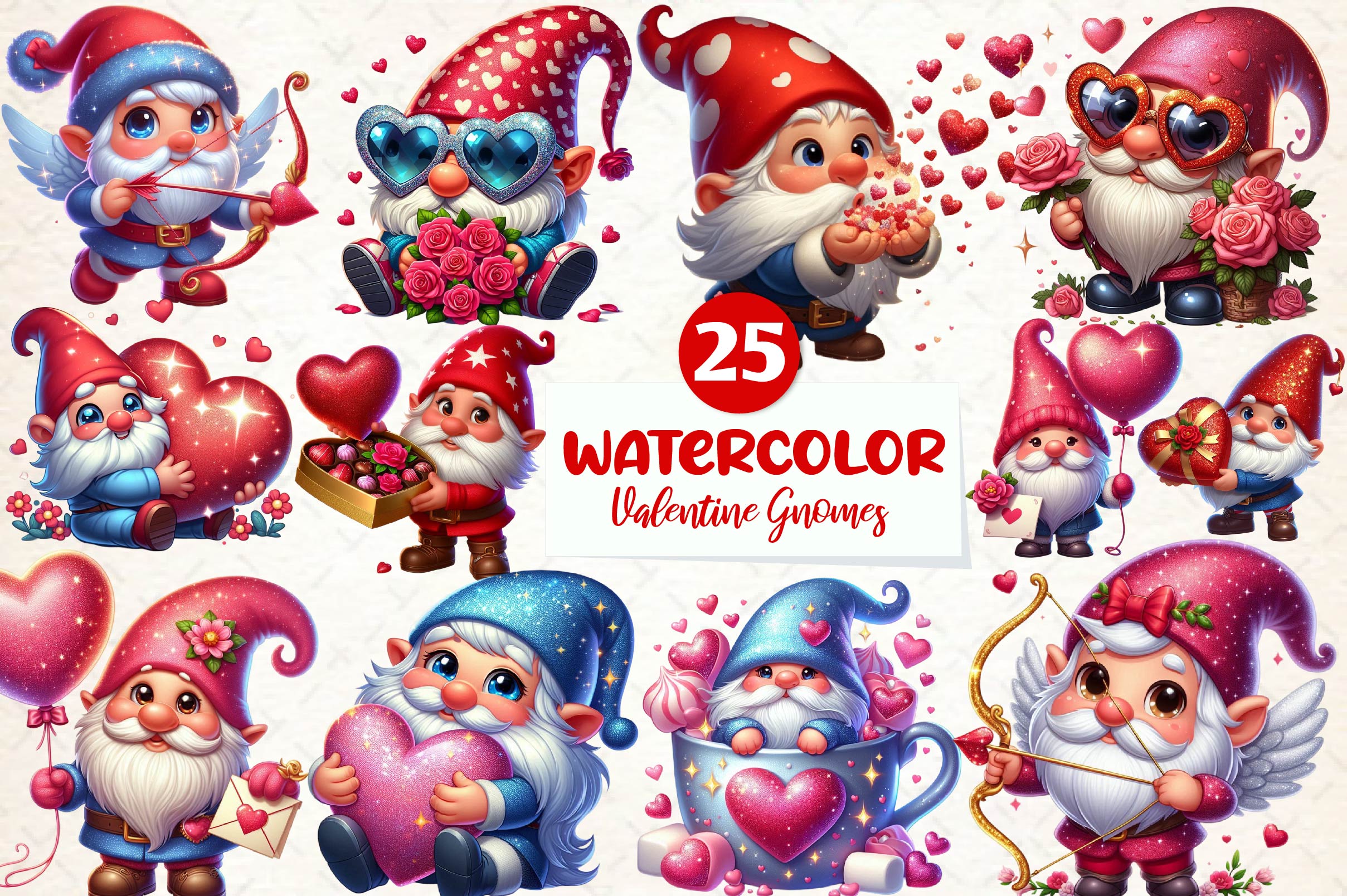 Valentine Gnomes Clipart Bundle