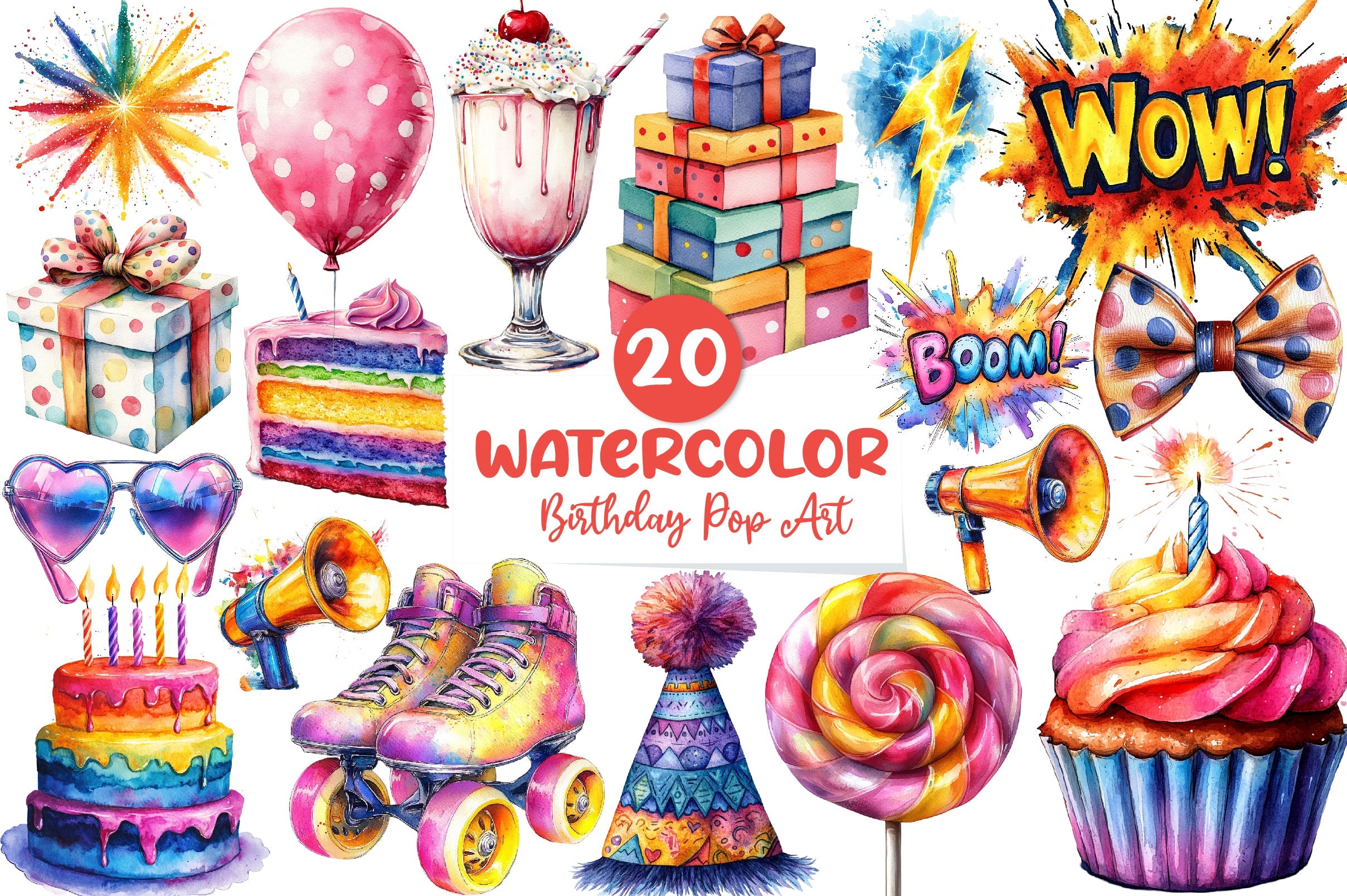 Happy Birthday Pop Art Clipart Bundle