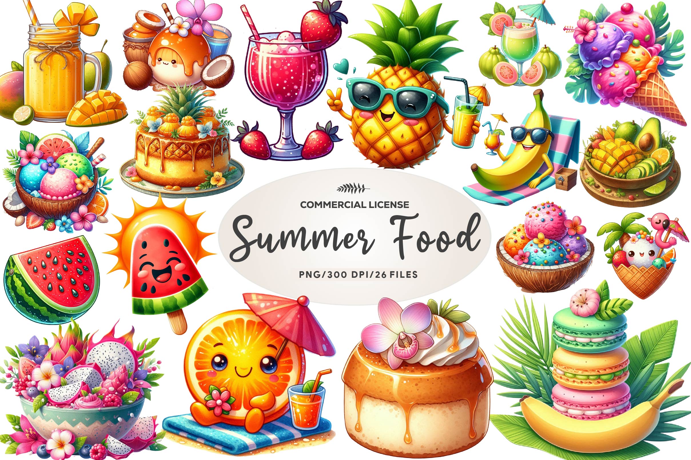 Summer Tropical Food Clipart Bundle