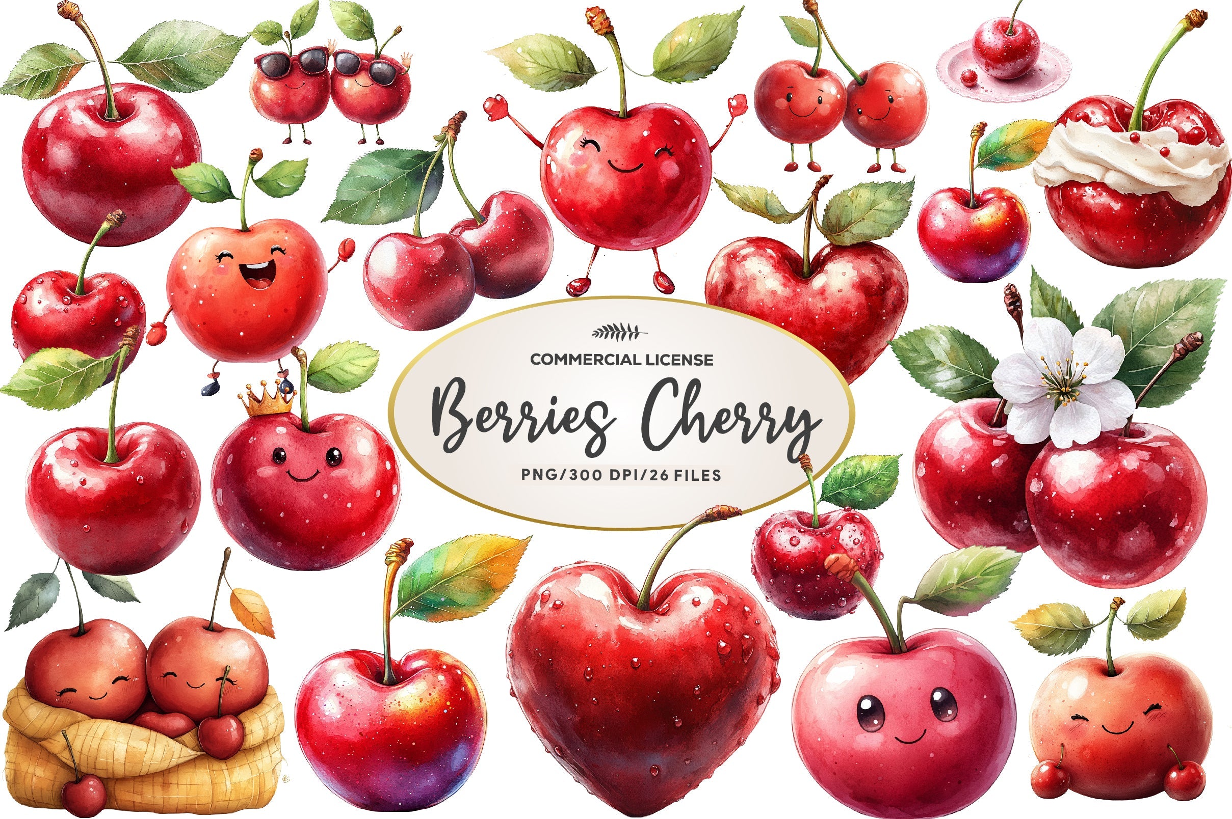 Cherry Fruit Berries Cherry Clipart Bundle