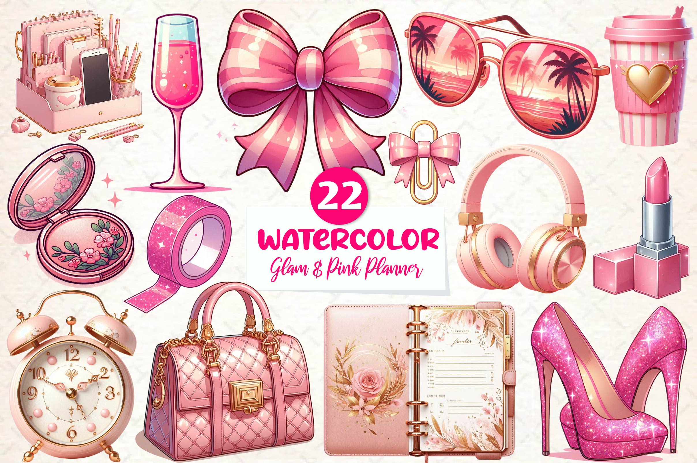 Glam & Pink Planner Clipart Bundle